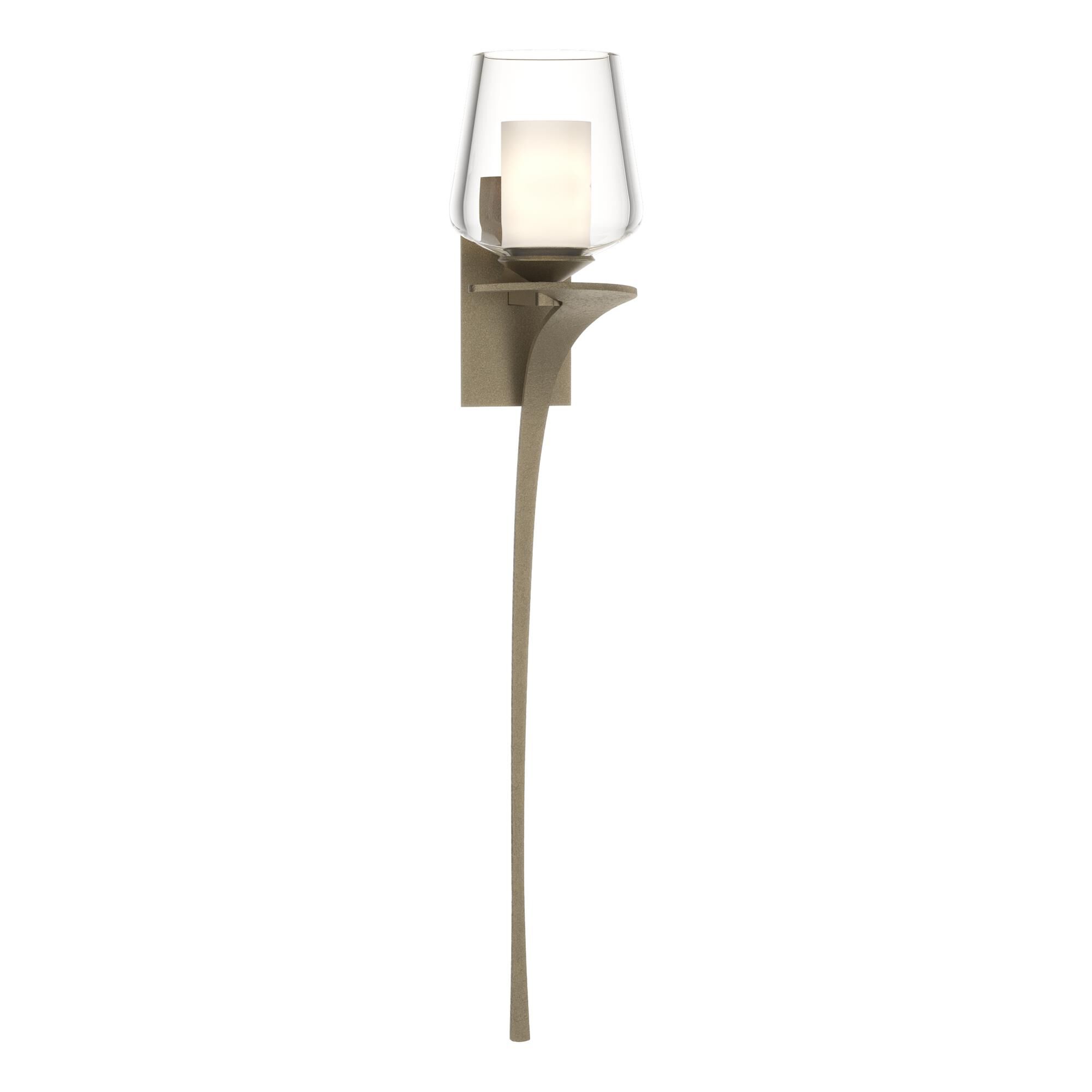 Shown in Soft Gold finish and Opal And Clear glass and Orientation: Right accent