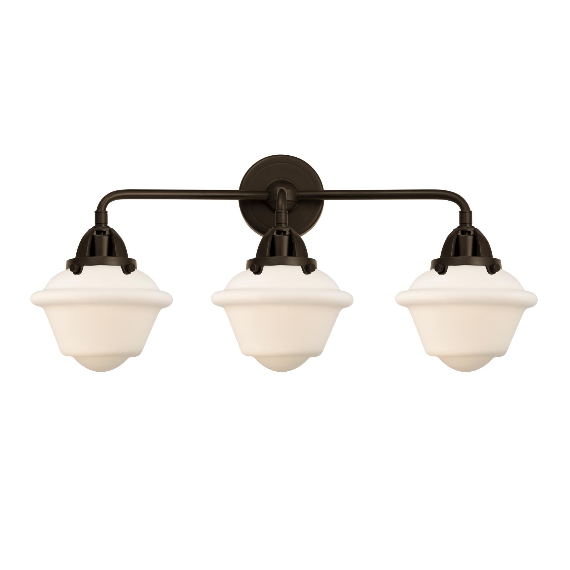 Shown in Oil Rubbed Bronze finish and Matte White Cased Small Oxford glass and No Shade shade