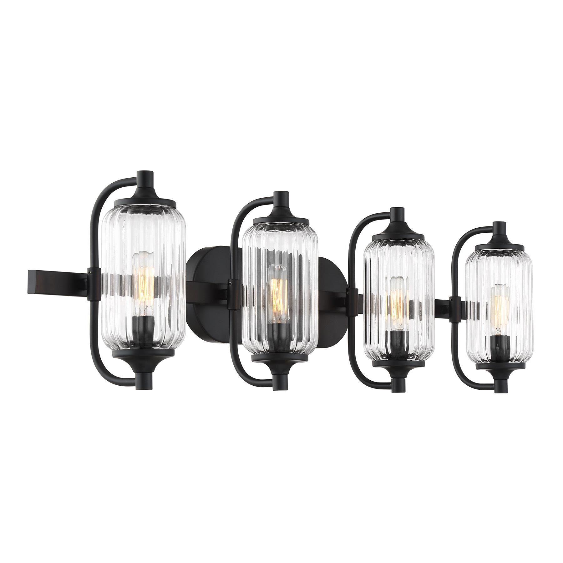 Shown in Matte Black finish and Clear Ribbed glass