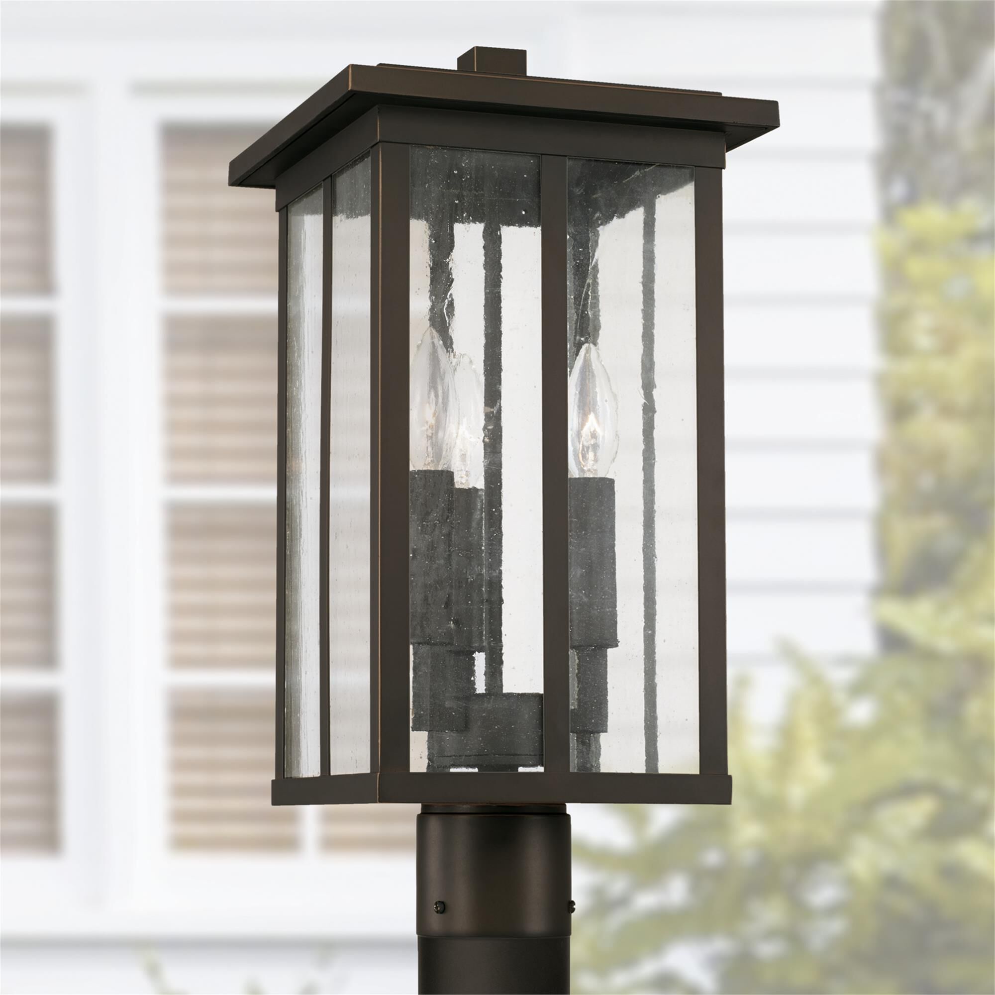 Shown in Oiled Bronze finish and Antiqued glass