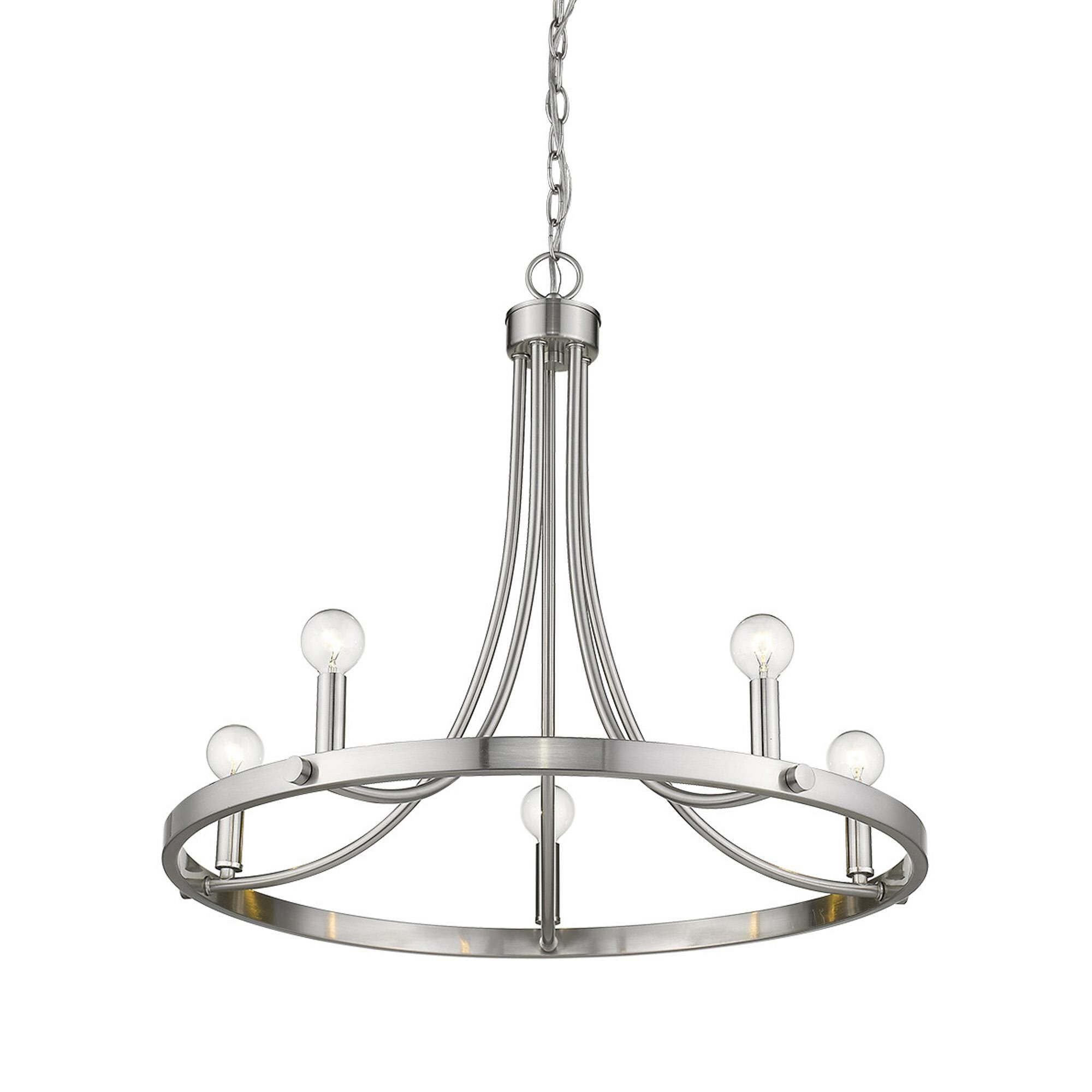 Shown in Satin Nickel finish and -- glass and -- shade