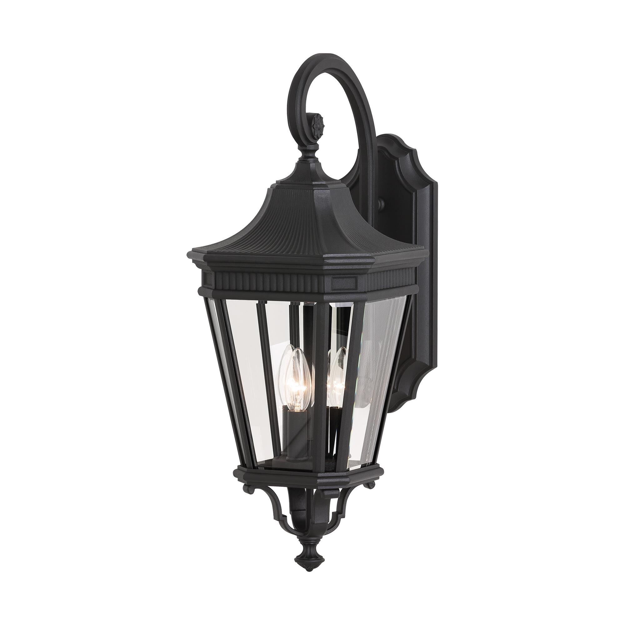 Shown in Black finish and Clear Beveled Panels glass
