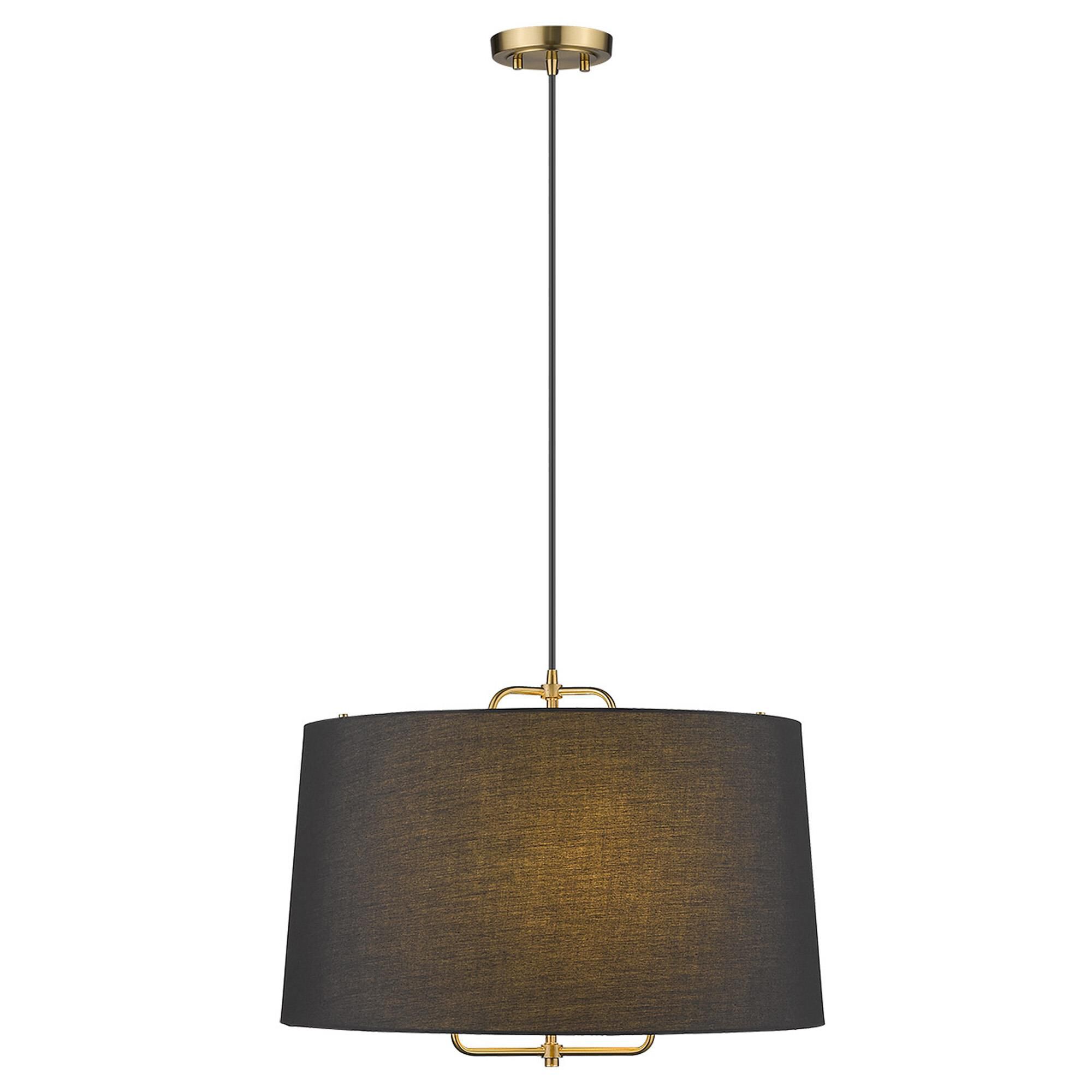 Shown in Gold finish and Matte Black glass and Black Hardback Linen Drum shade