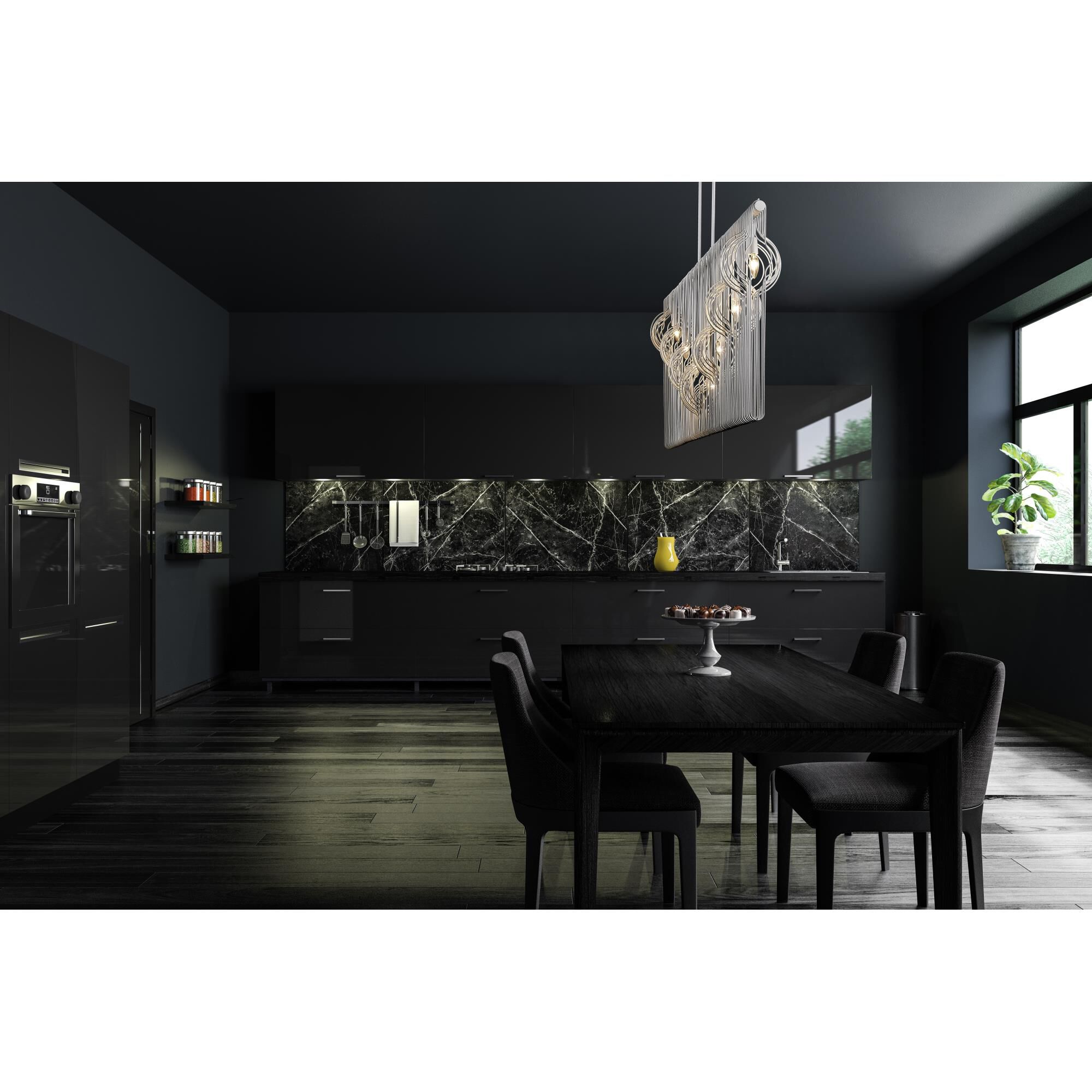 Shown in White finish and Steel glass and Steel shade