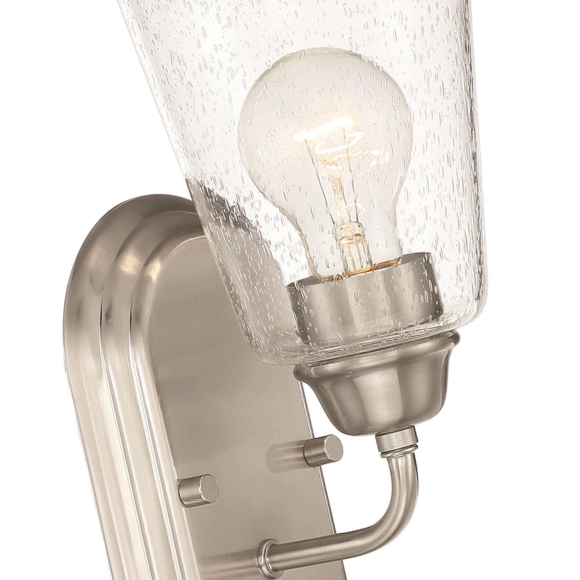 Shown in Brushed Nickel finish and Clear Seedy glass