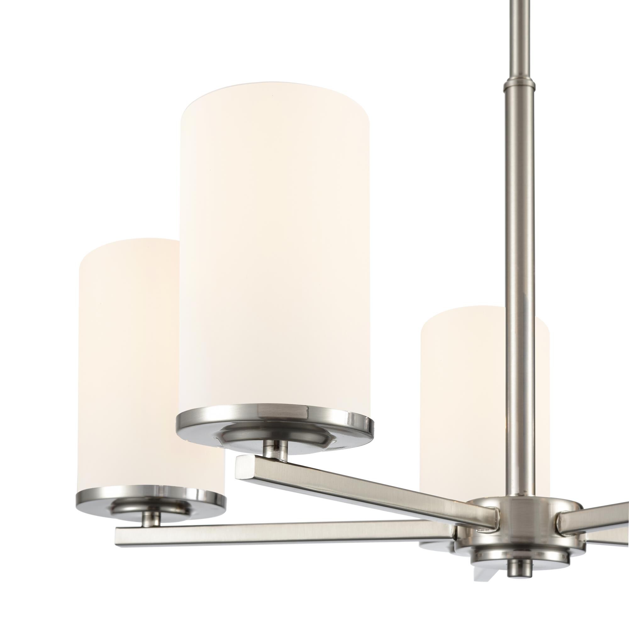 Shown in Brushed Nickel finish and Etched White glass