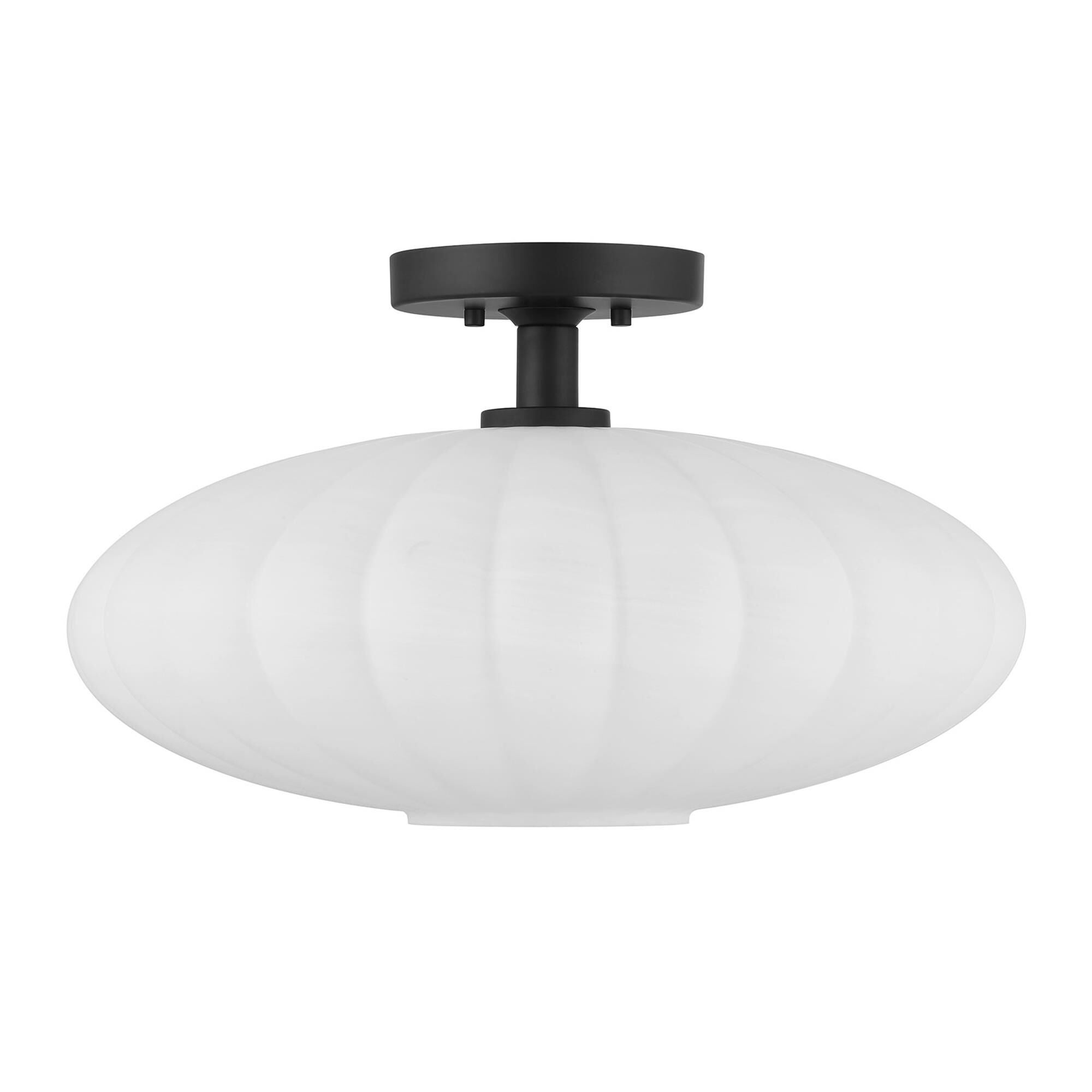 Shown in Matte Black finish and White Strie glass
