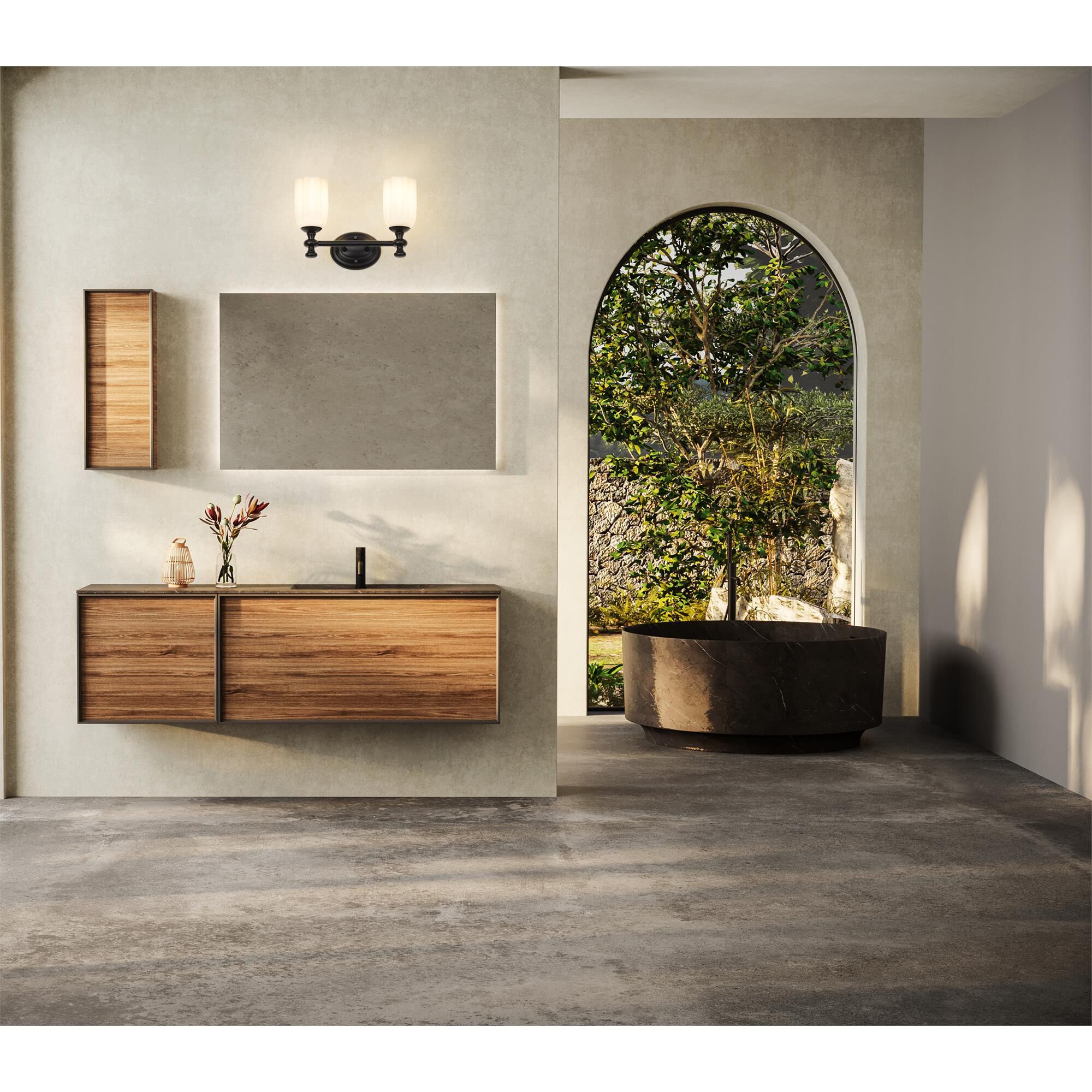 Shown in Matte Black finish and Opal Etched glass and Opal Etched shade