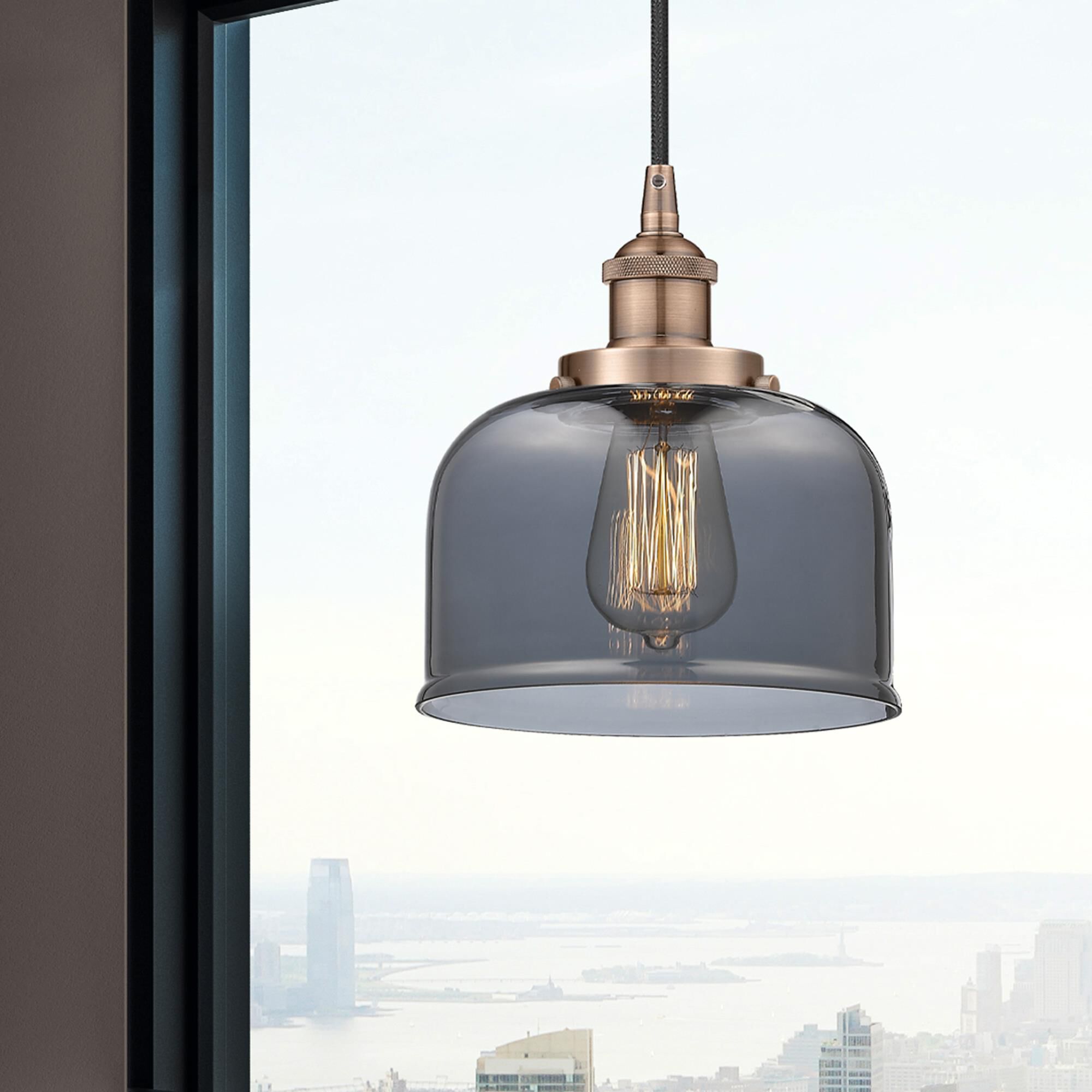 Shown in Antique Copper finish and Plated Smoke glass