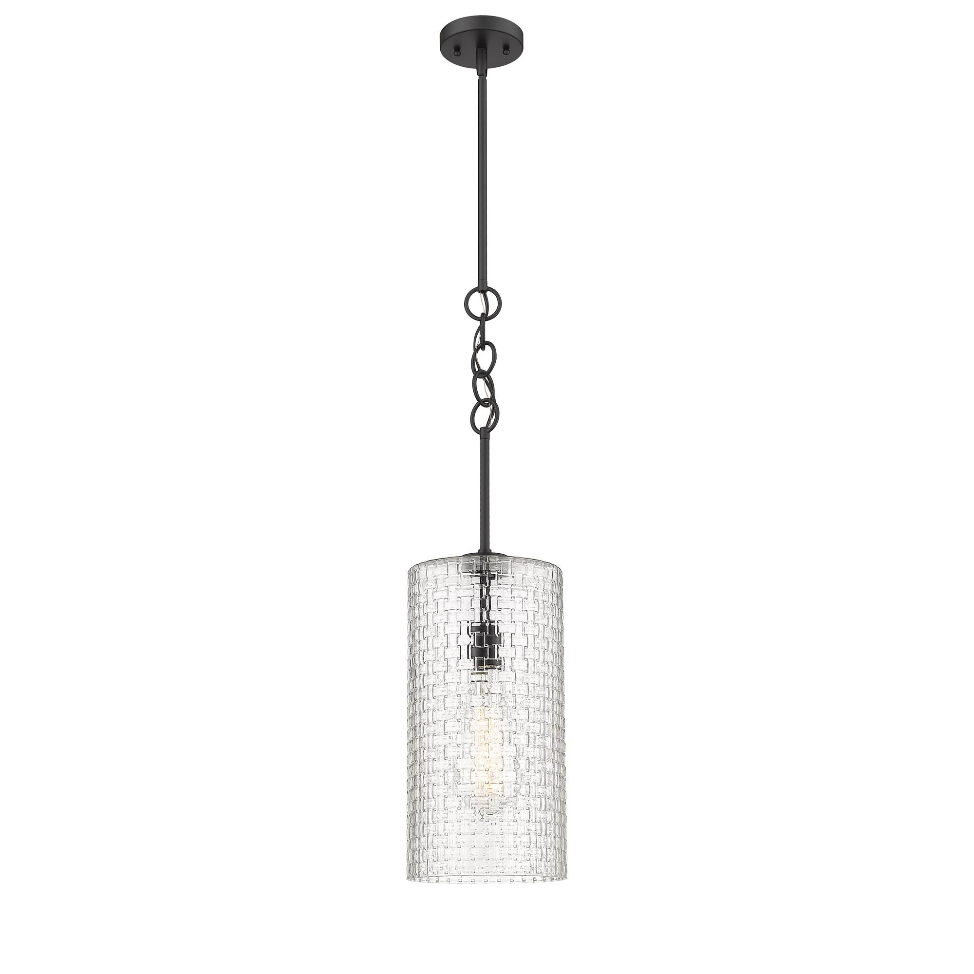 Shown in Matte Black, Clear Basket Weave finish and Clear Basket Weave glass and Clear Basket Weave Glass shade