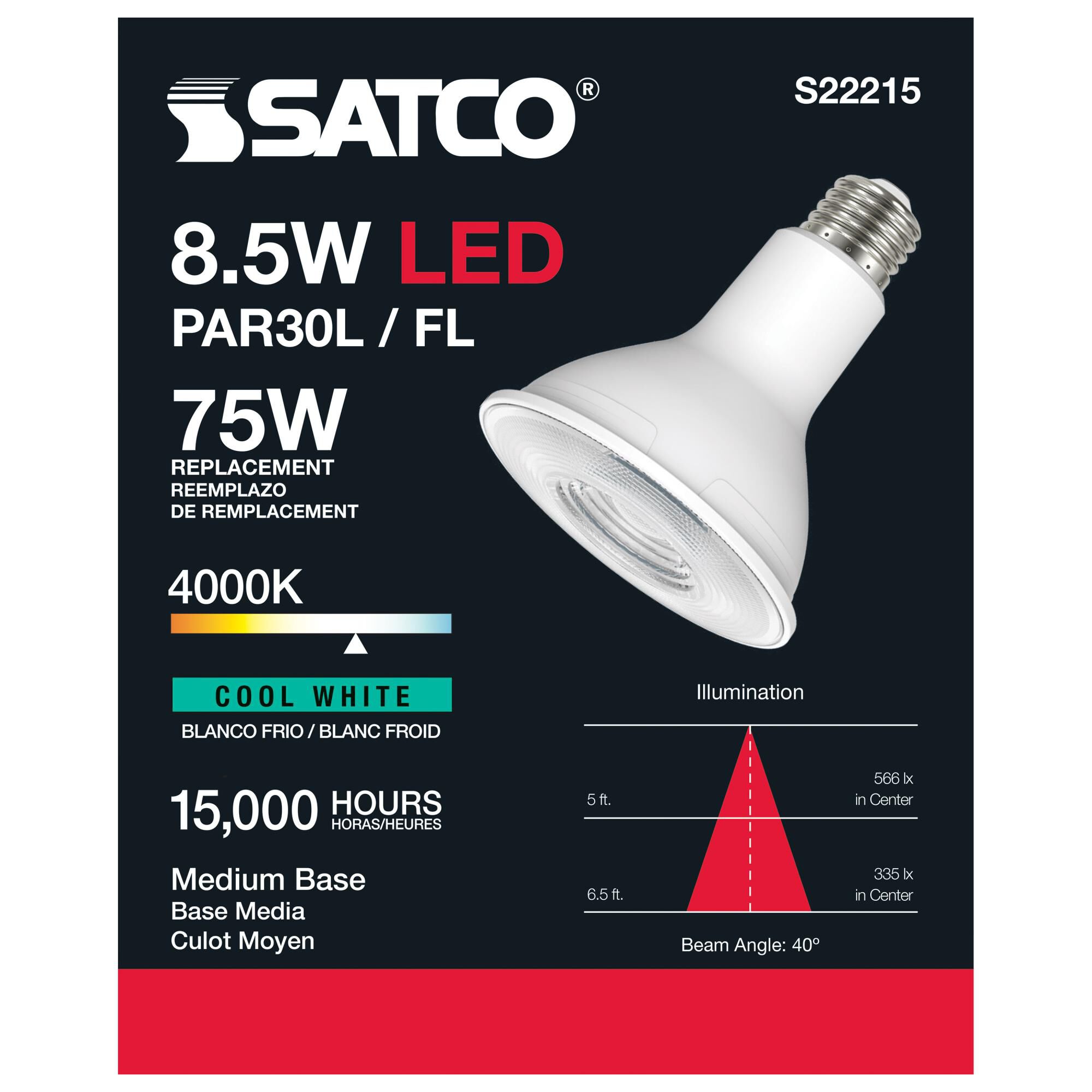 Dimmable 8.5 Watt 4000K PAR30LN LED Light Bulb by Satco