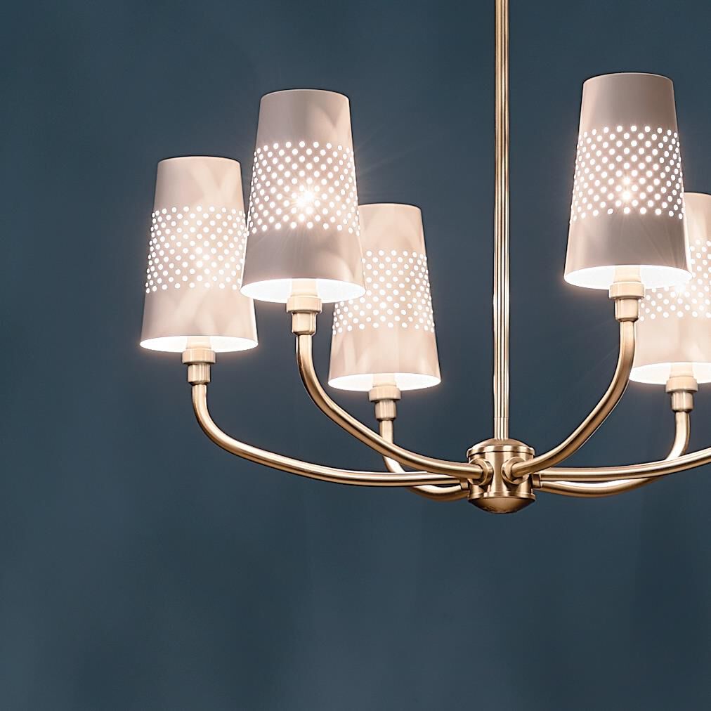 Shown in Brushed Natural Brass finish and Metal and Bell shade