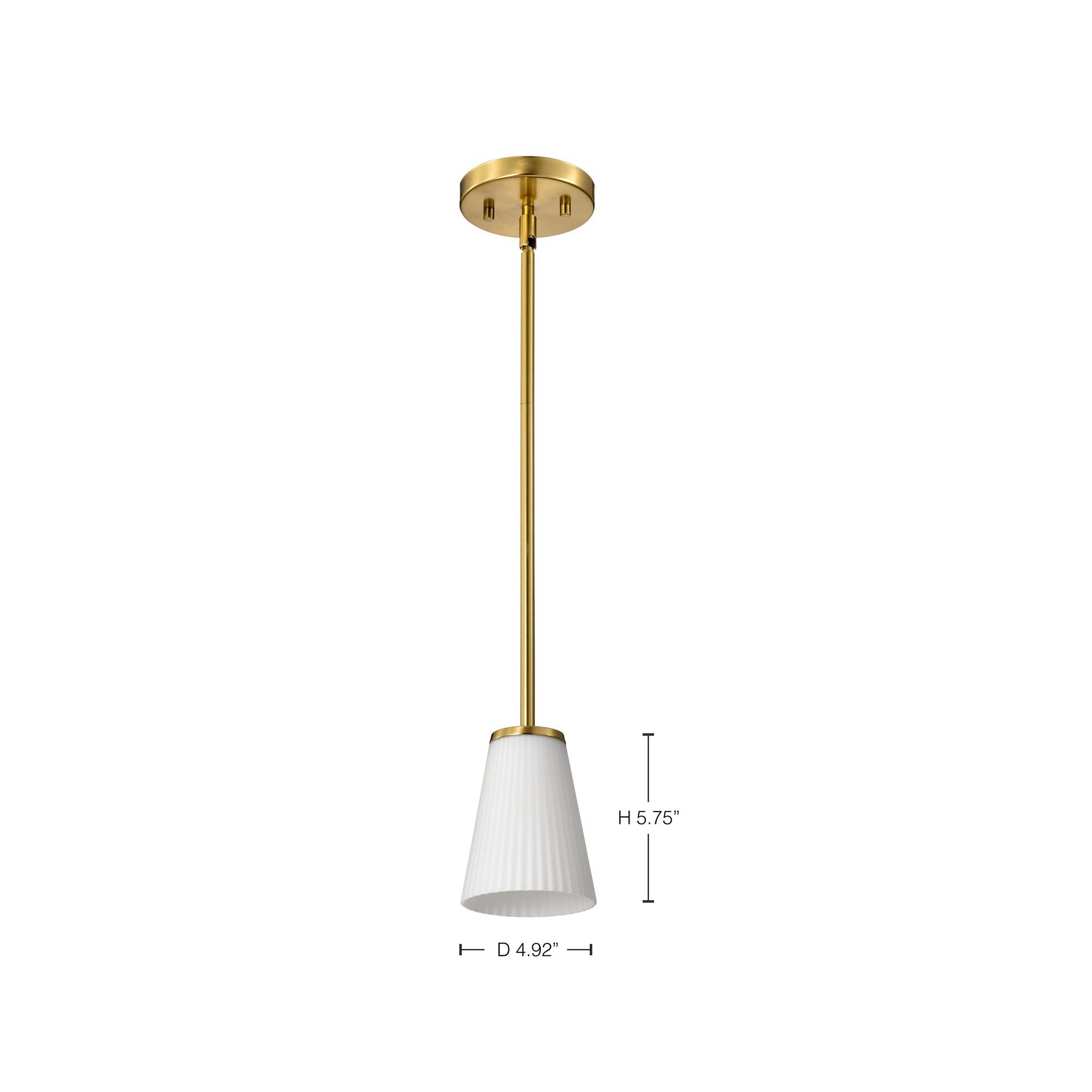 Shown in Burnished Brass finish and Ribbed White glass