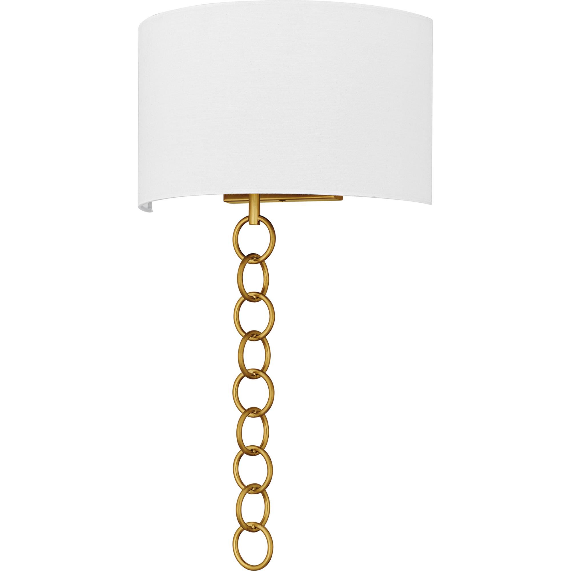 Shown in Brushed Gold finish and White Fabric shade