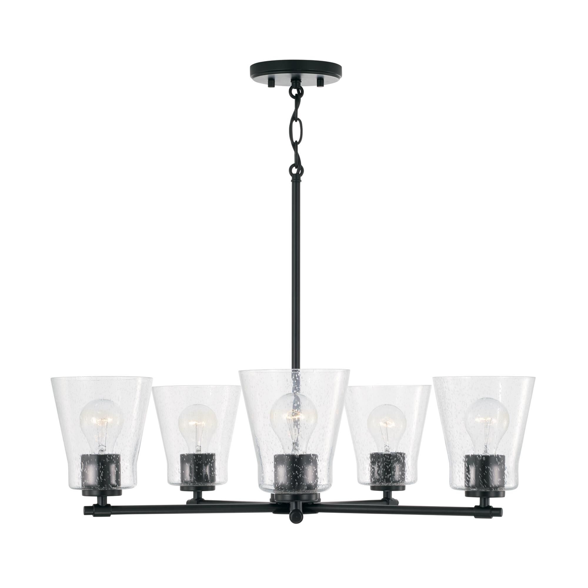 Shown in Matte Black finish and Clear Seeded glass