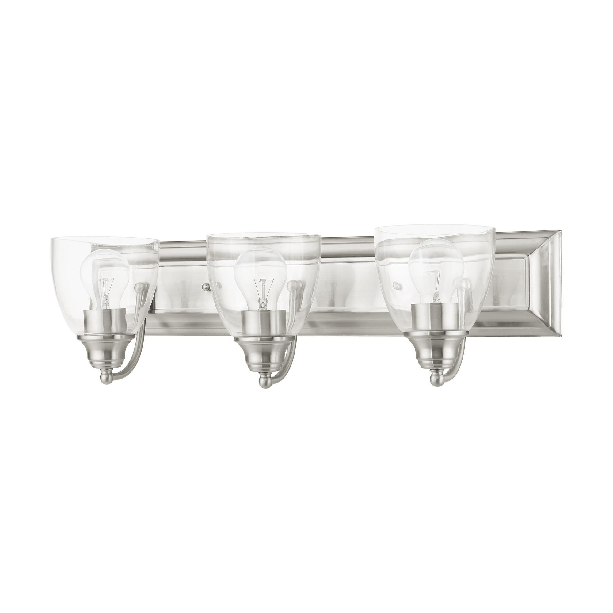 Shown in Brushed Nickel finish and Hand Blown Clear glass