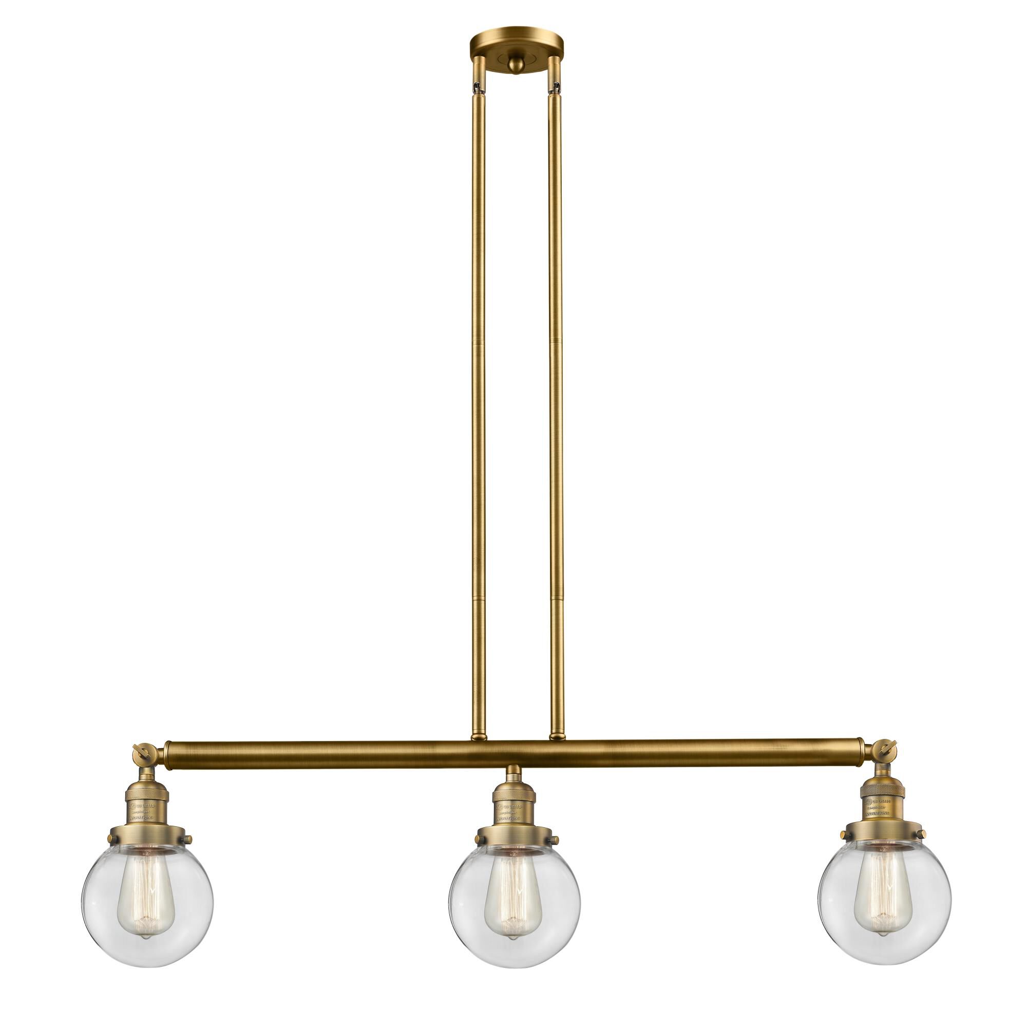 Shown in Brushed Brass finish and Clear Beacon glass