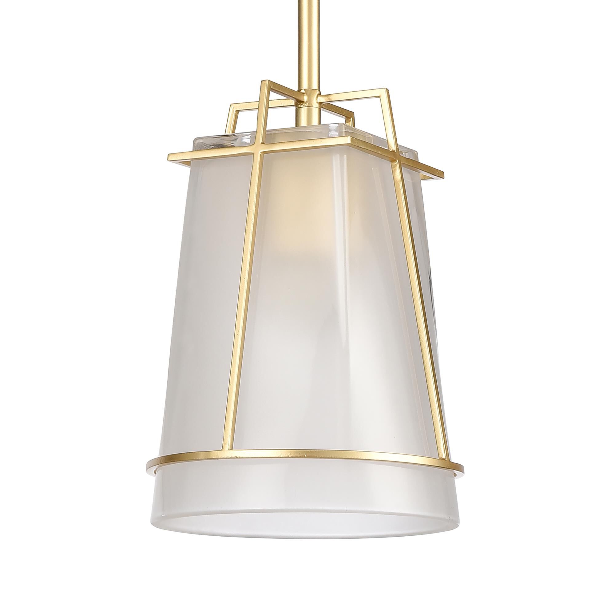 Shown in Gold finish and White Frosted glass