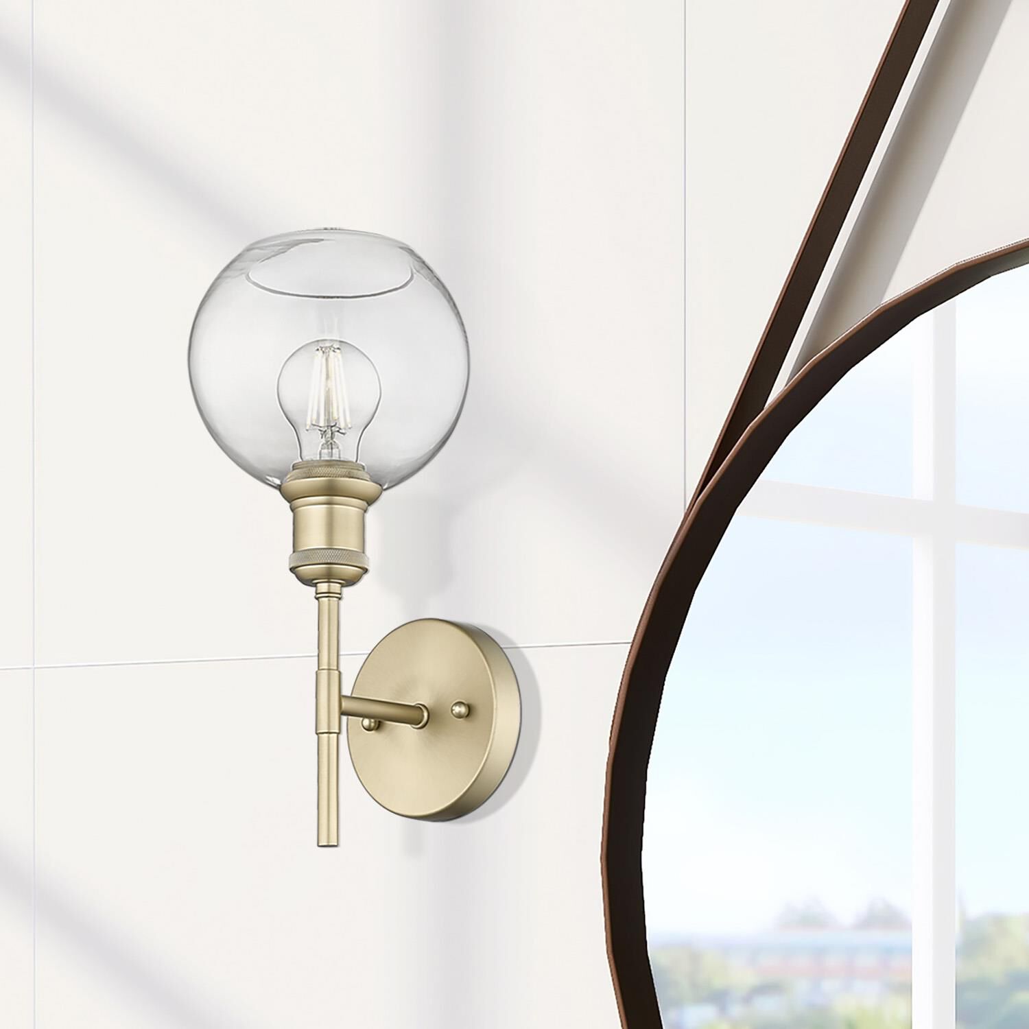 Shown in Brushed Champagne Bronze finish and Clear glass and Without Shade shade