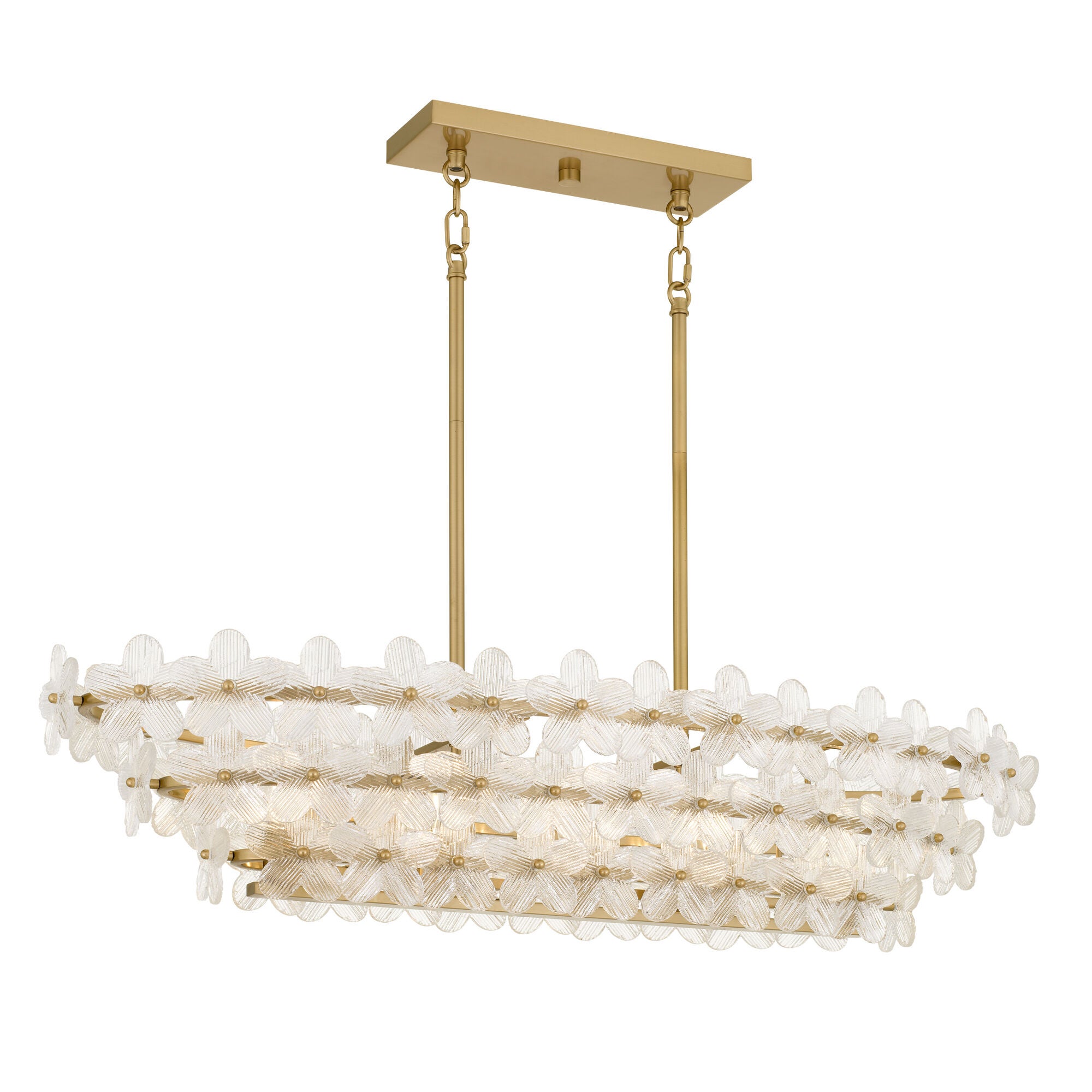Shown in Brushed Gold finish and Clear Textured Glass shade