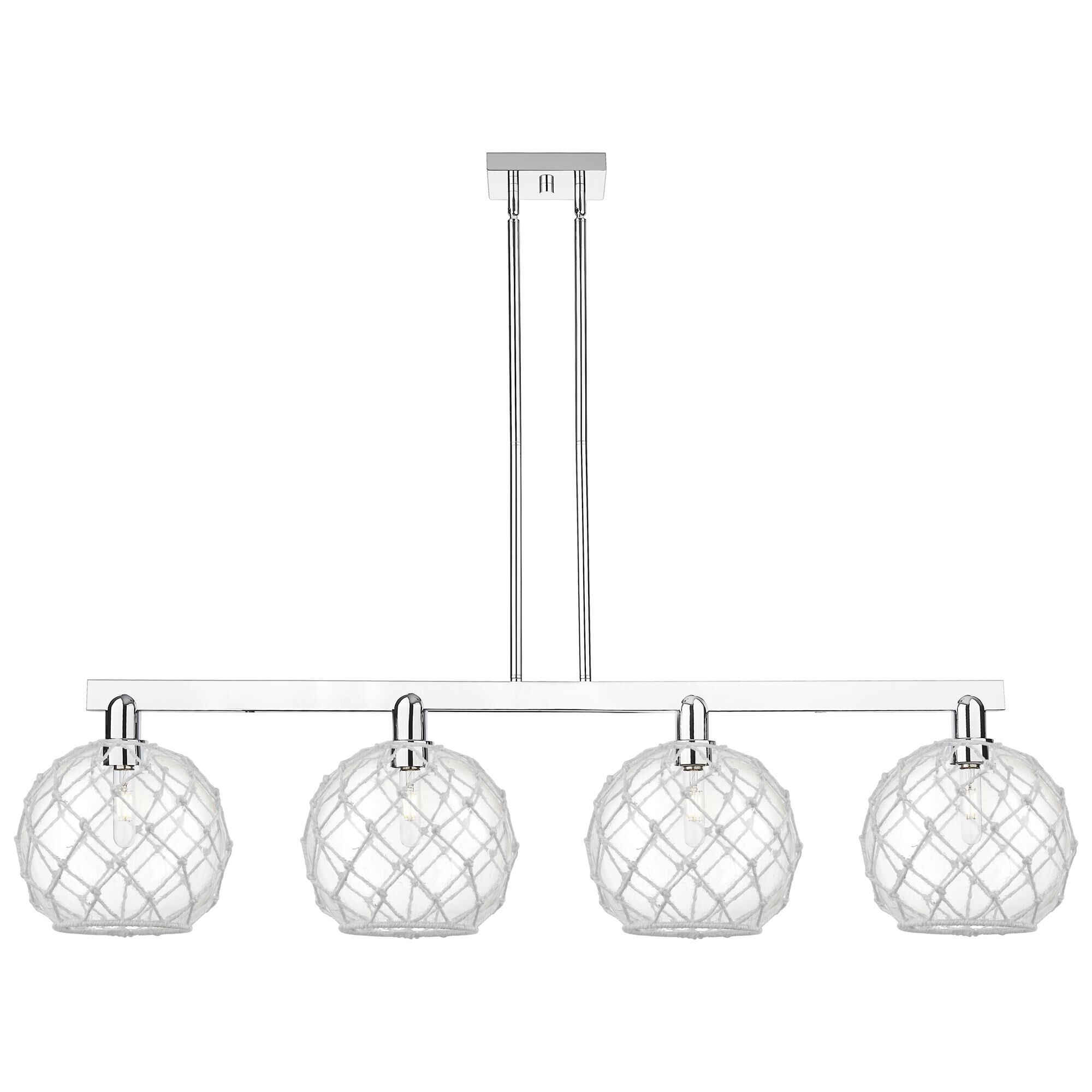 Shown in Polished Chrome finish and Clear with White Rope glass