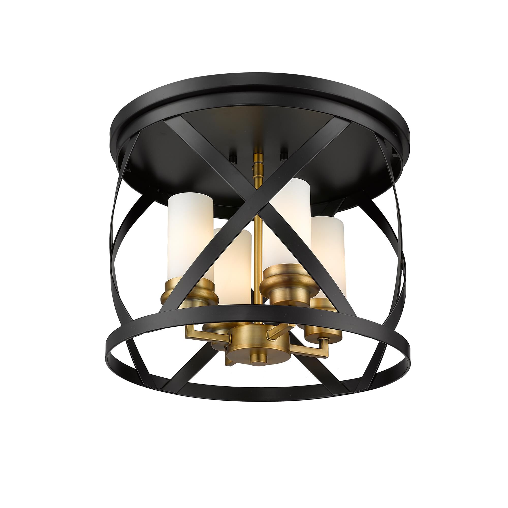 Shown in Matte Black + Olde Brass finish and Glass shade