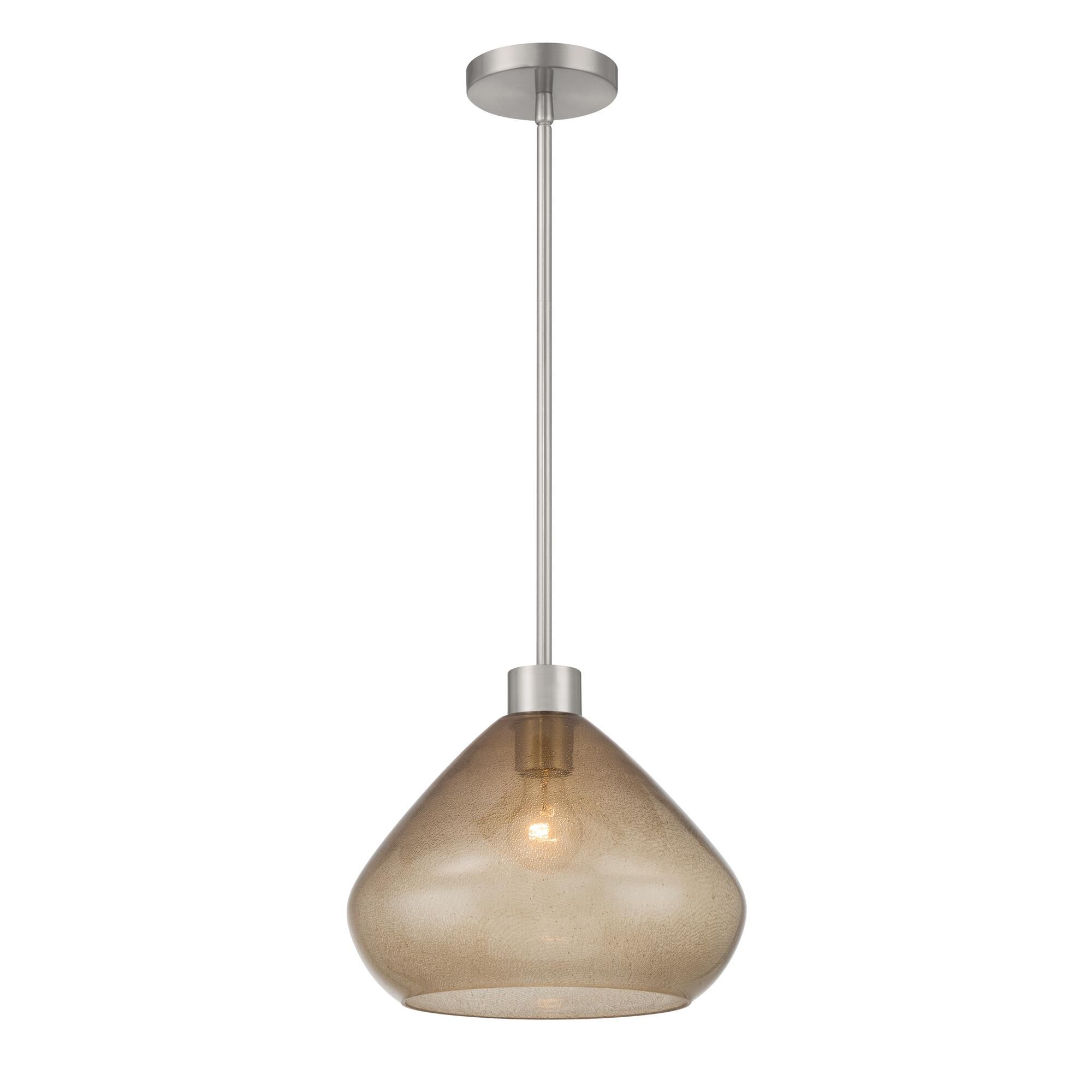 Shown in Brushed Nickel finish and Brown Bubble glass