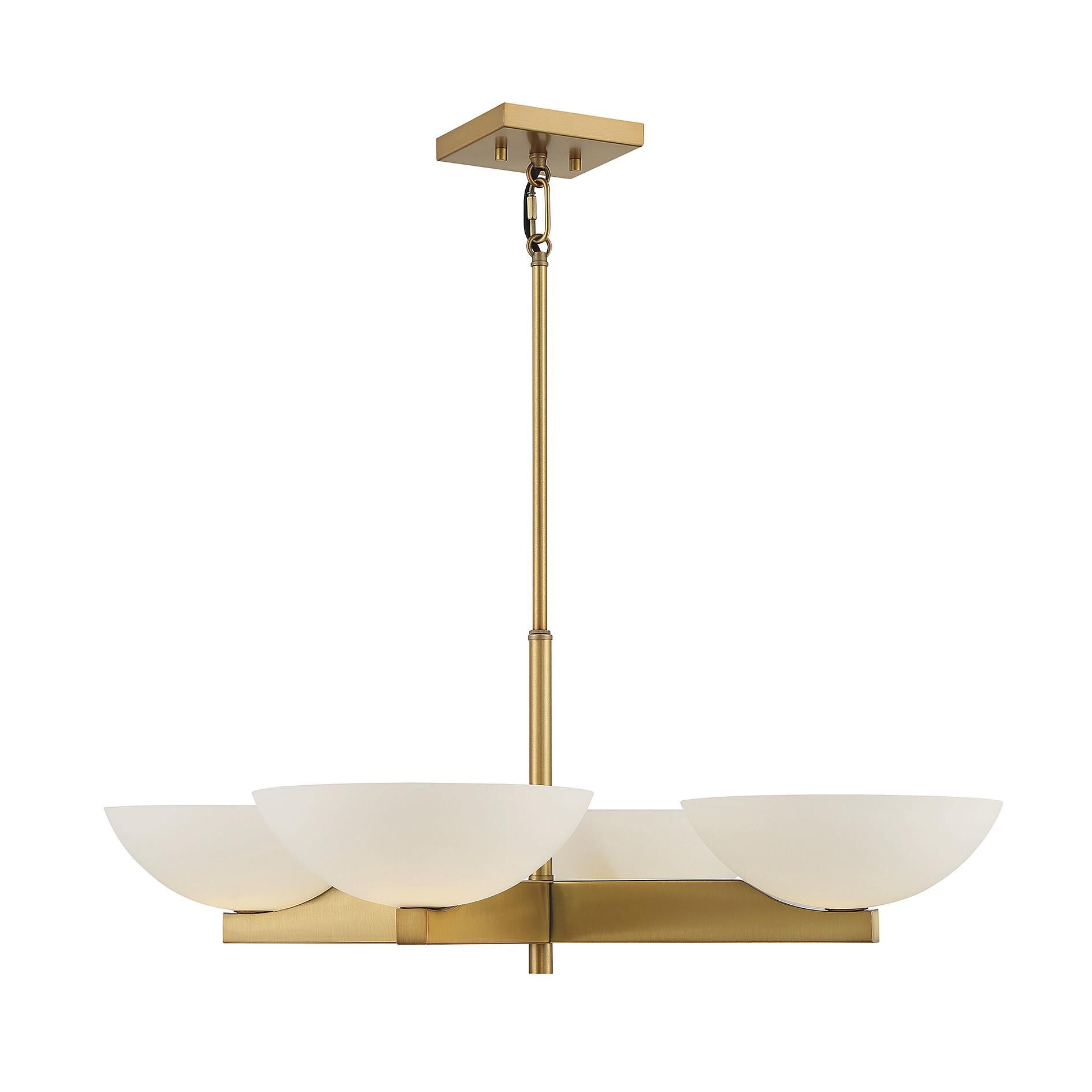 Shown in Warm Brass finish and White Opal glass and Glass shade