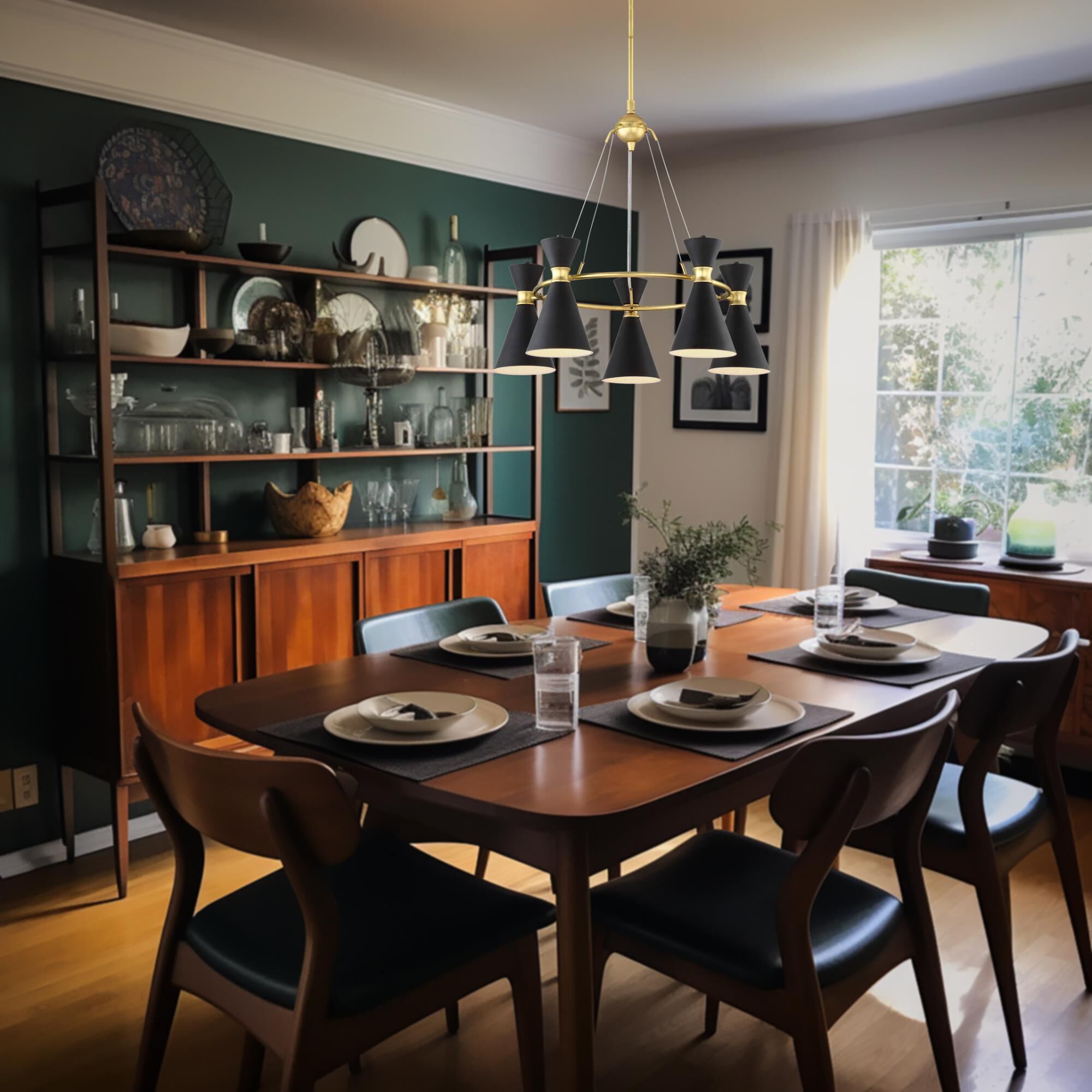 Shown in Honey Gold finish and Matte Black Steel shade