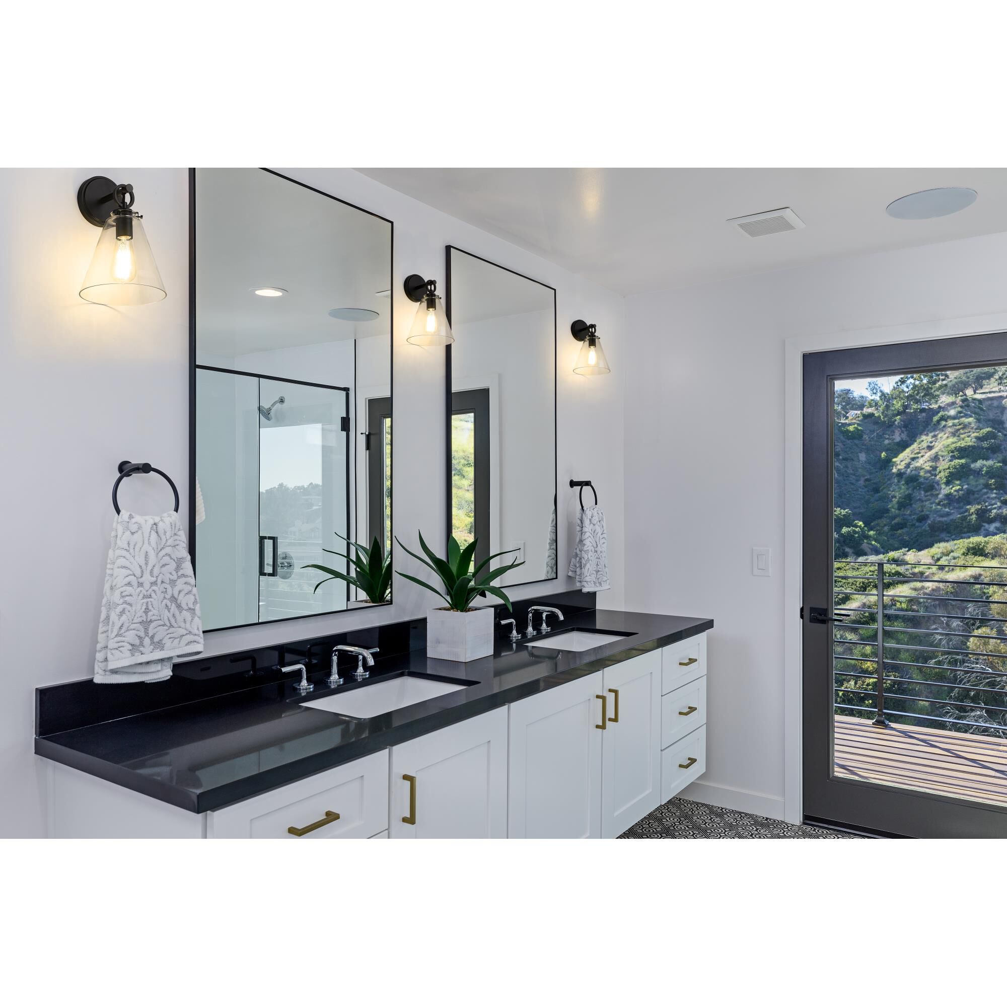 Shown in Matte Black finish and Glass shade