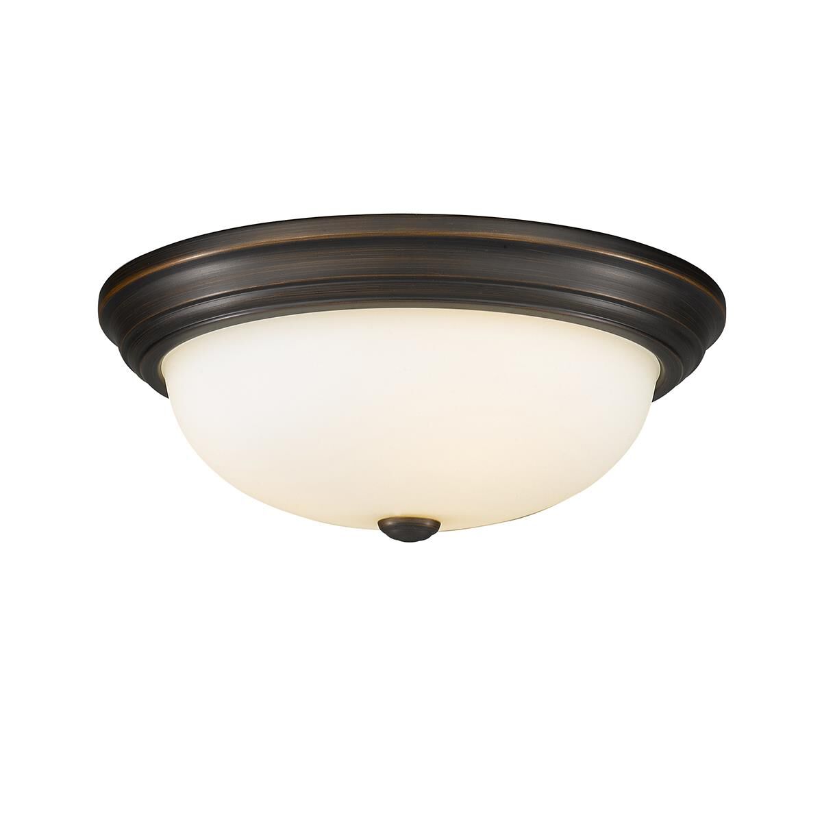 Shown in Rubbed Bronze finish and Etched White glass