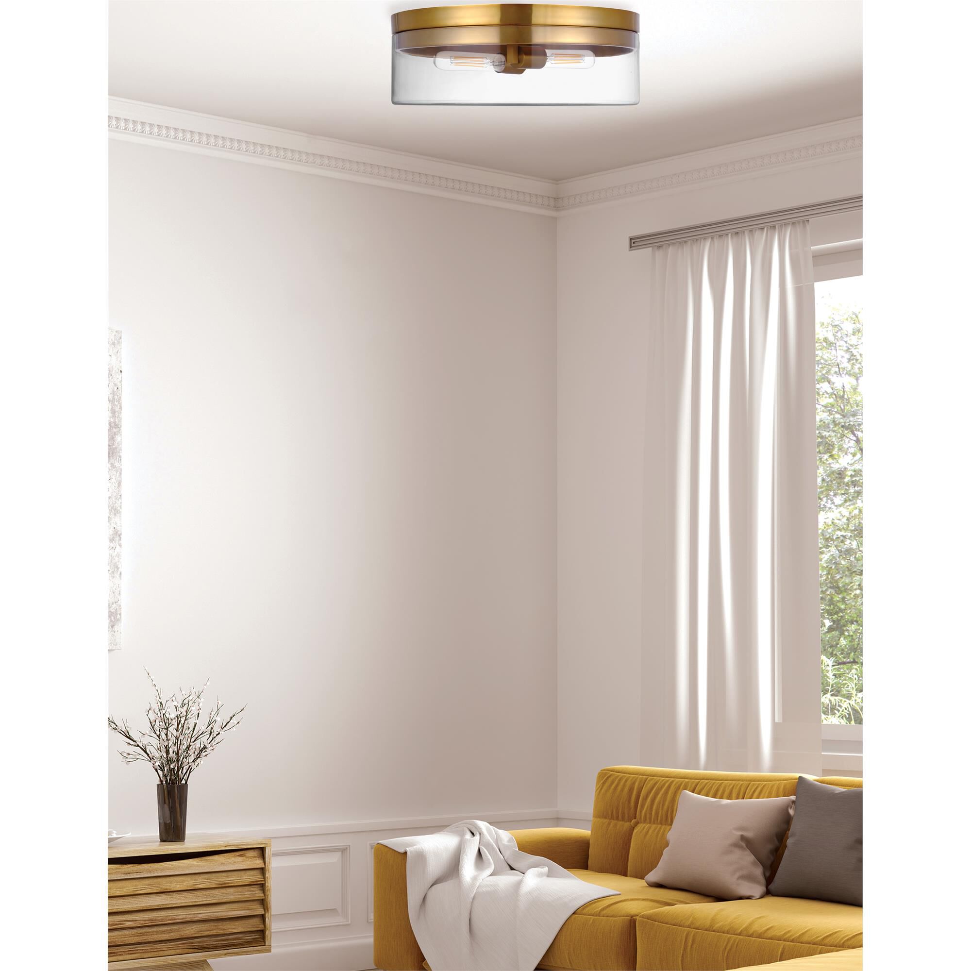 Shown in Aged Brass finish and Clear glass
