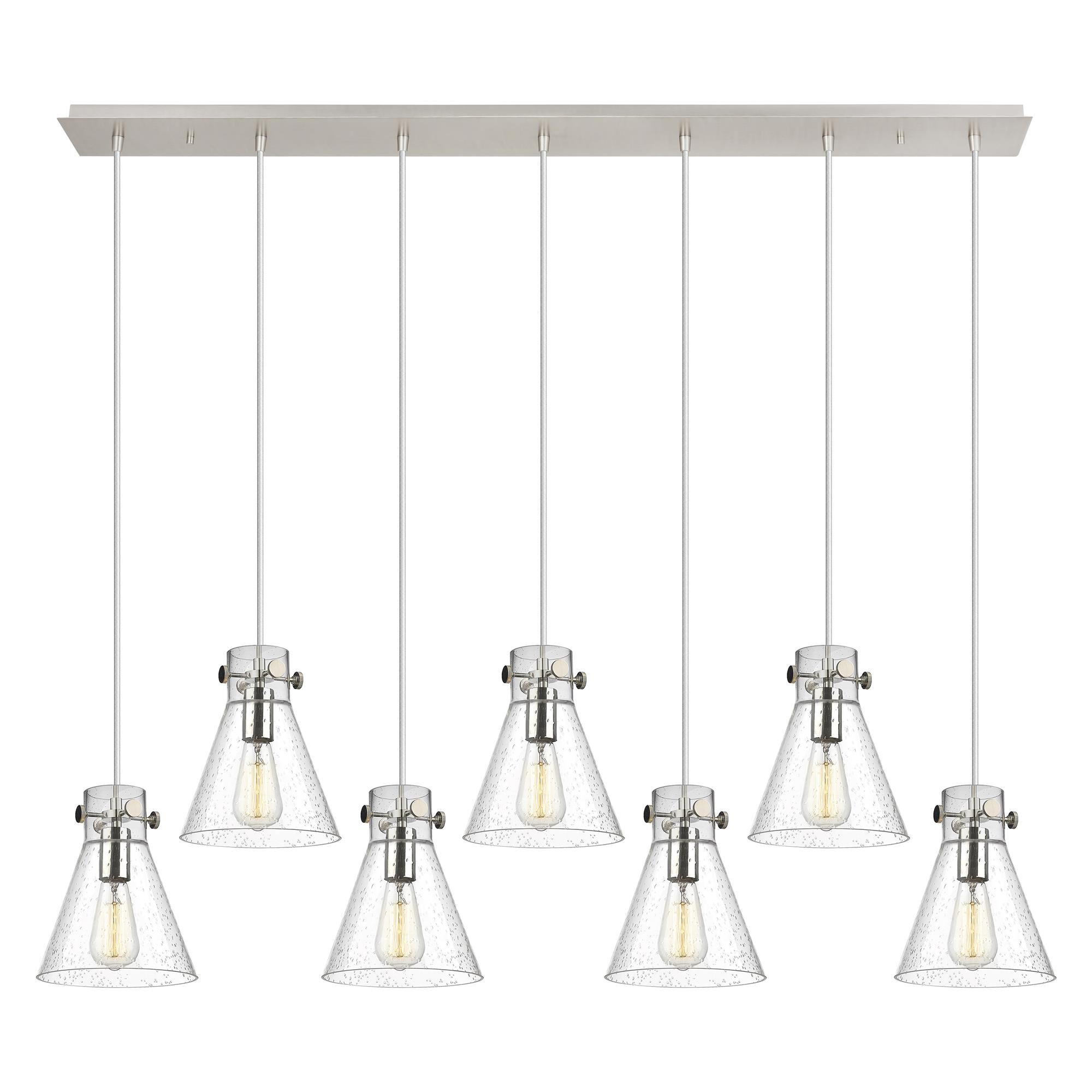 Shown in Polished Nickel finish and Seedy glass and Seedy Glass shade