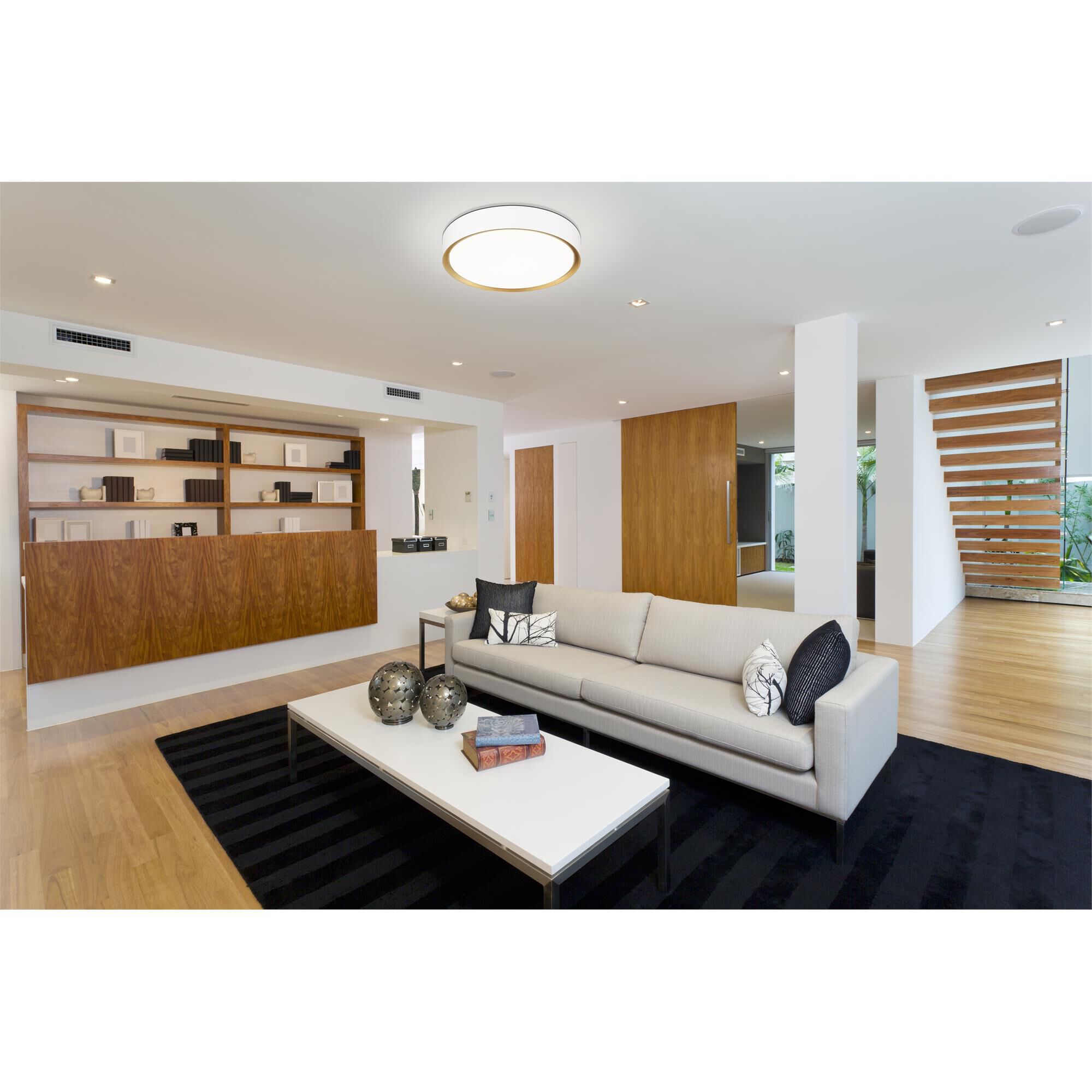 Shown in Matte White And Modern Gold finish and Frosted glass and Frosted shade