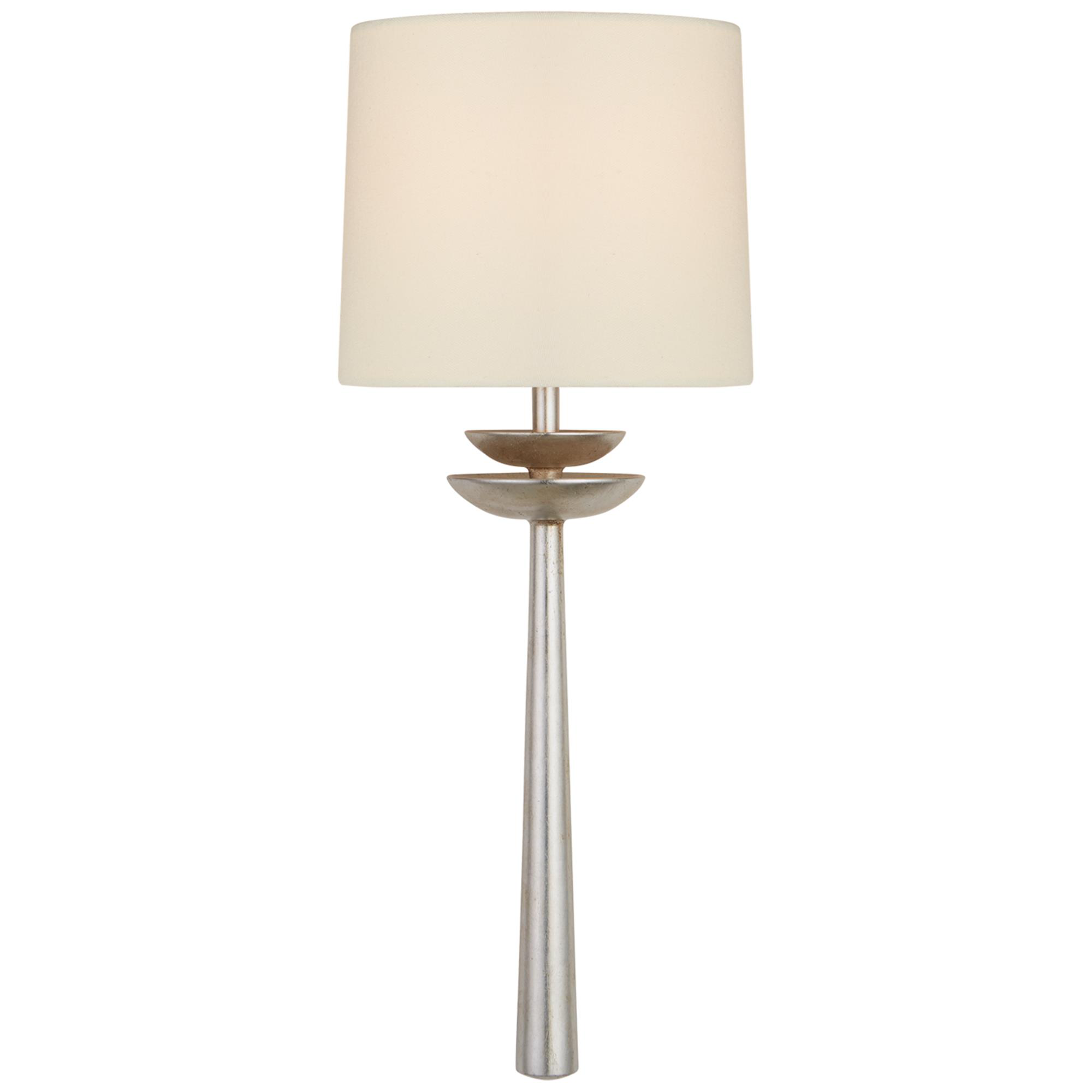 Shown in Burnished Silver Leaf finish and Linen Shield shade