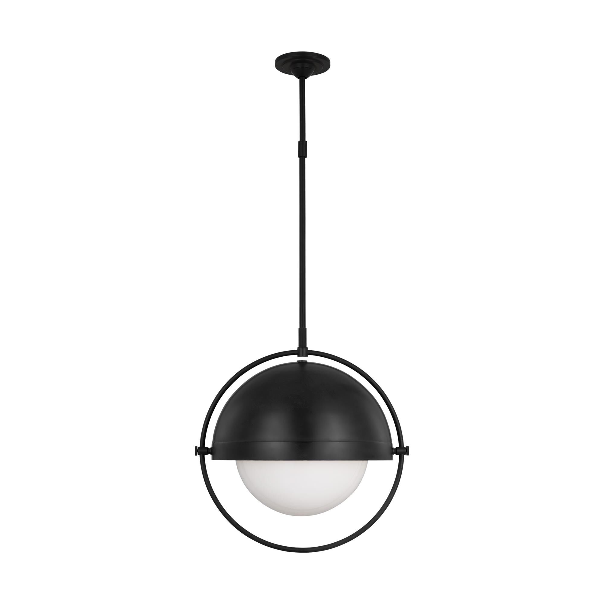 Shown in Aged Iron finish and Milk White glass