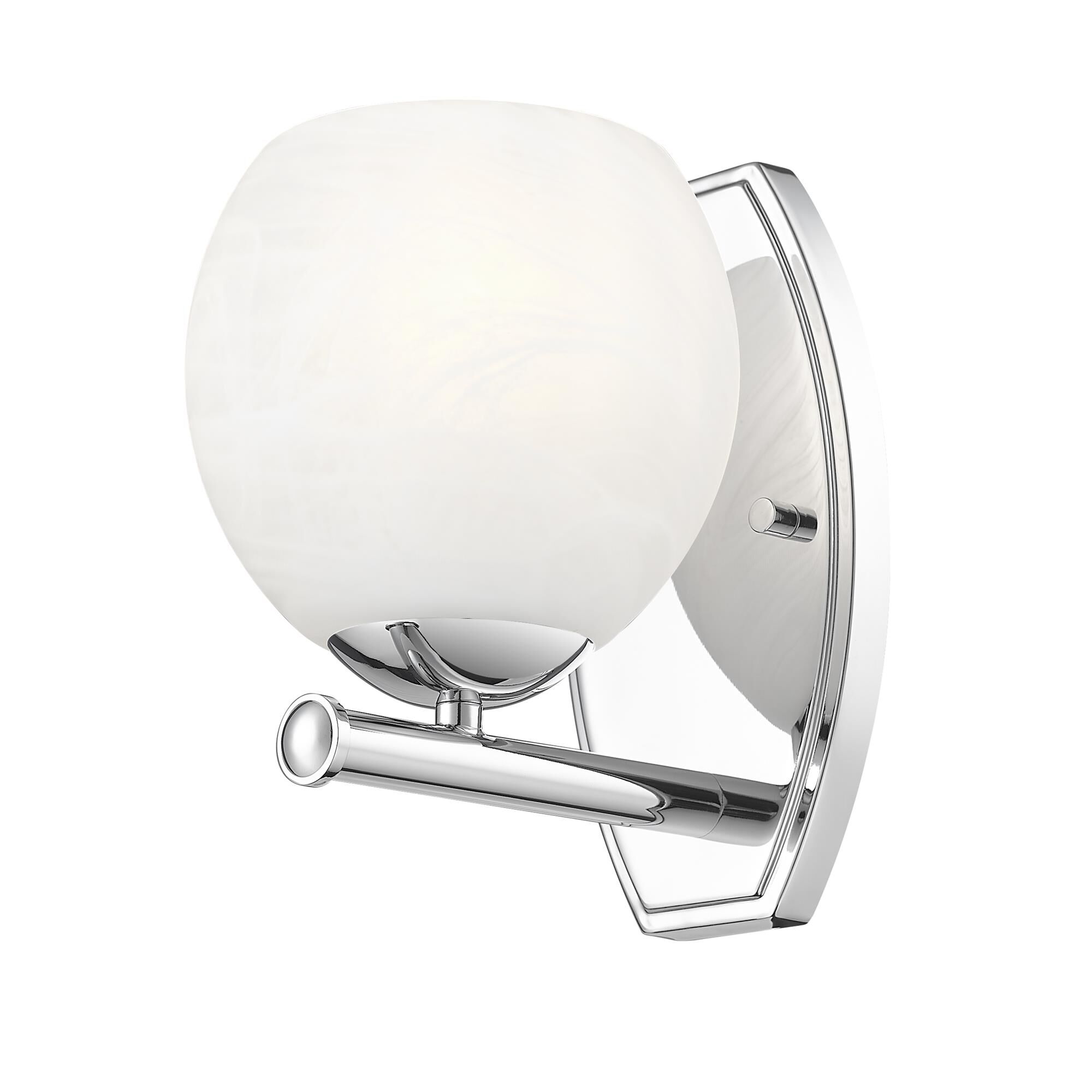 Shown in Chrome finish and Feathered White glass