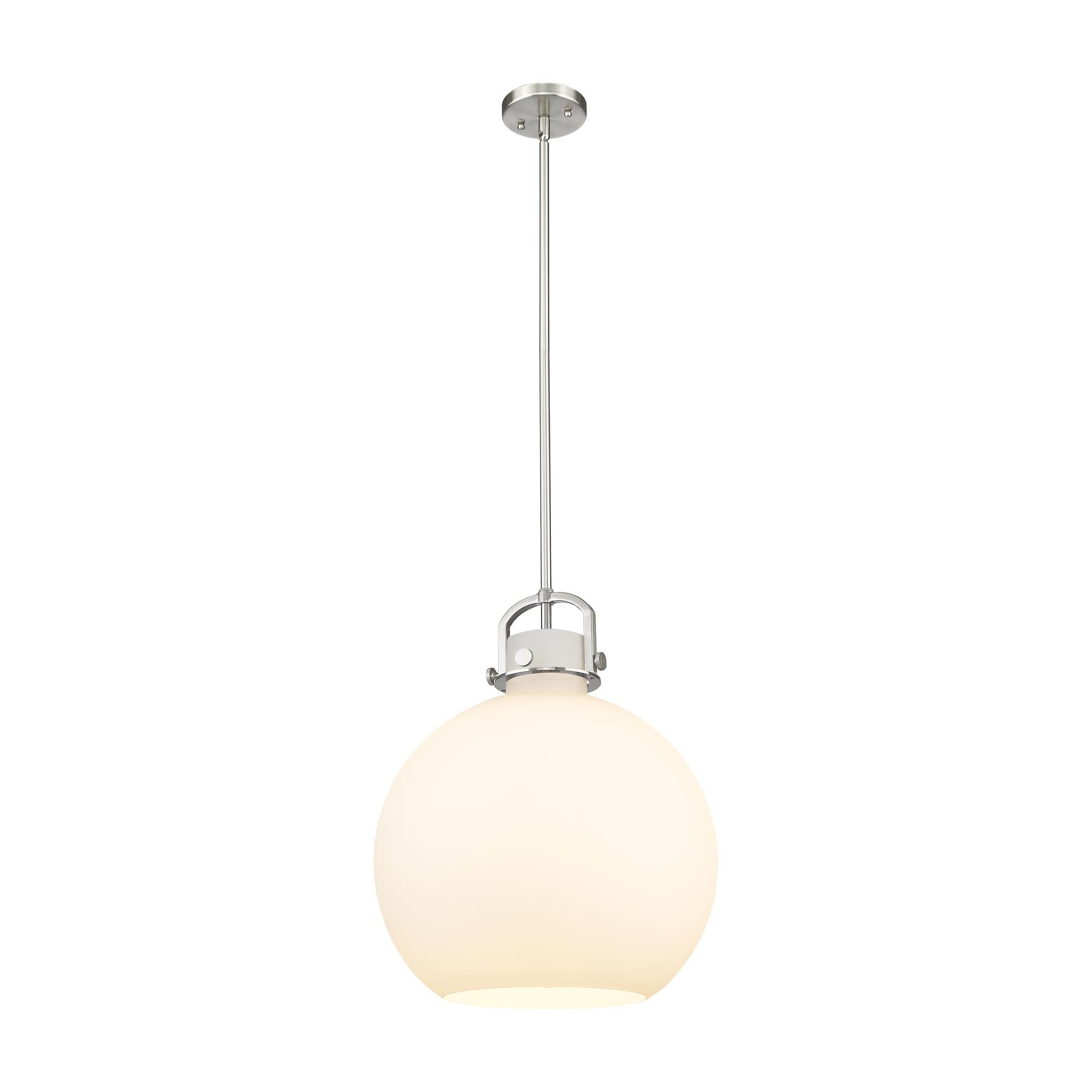 Shown in Satin Nickel finish and Matte White glass