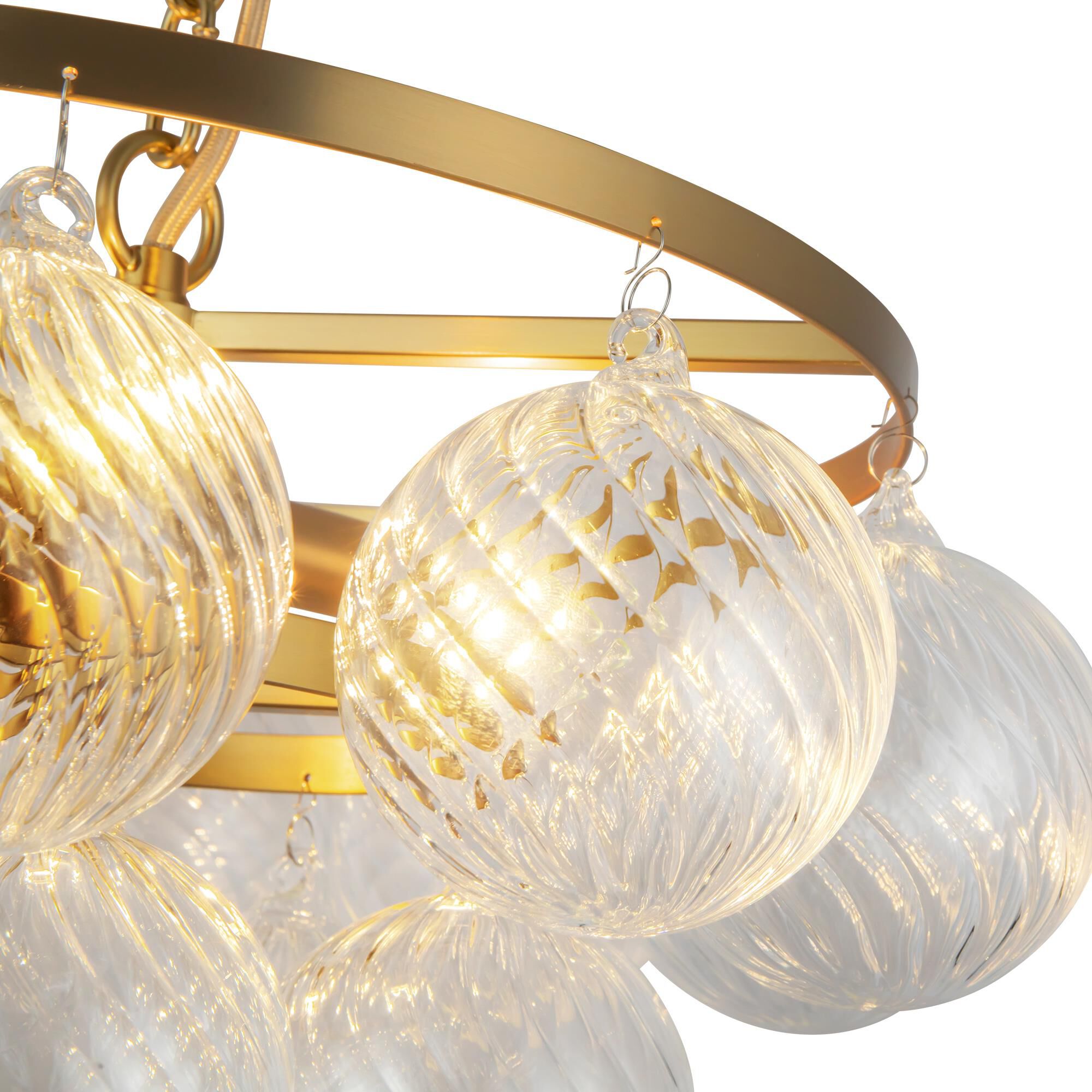 Shown in Brushed Gold finish and Clear Ribbed glass