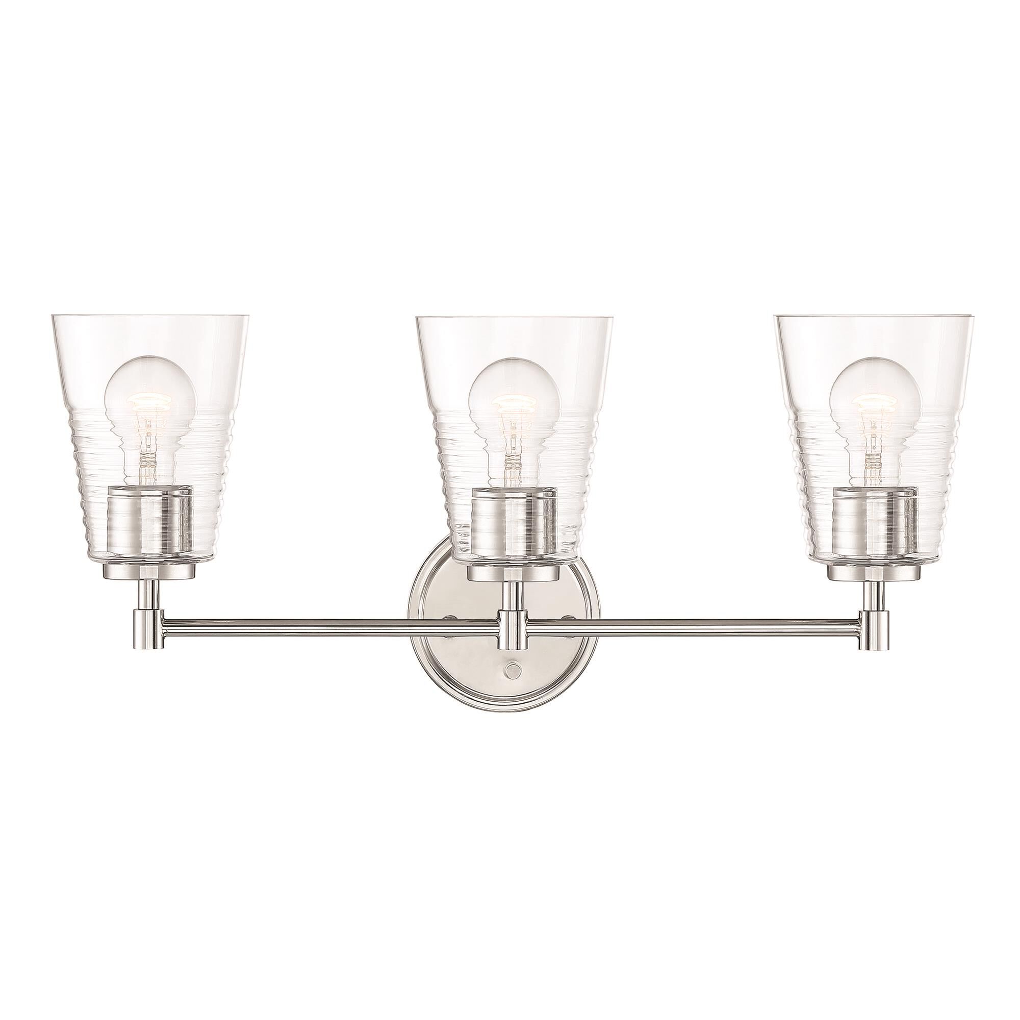 Shown in Polished Nickel finish and Clear Blown Ripple glass