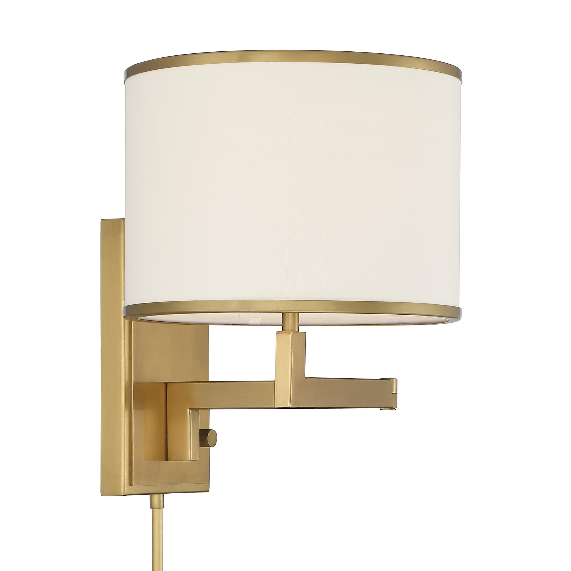 Shown in Aged Brass finish and Fabric glass and Fabric shade