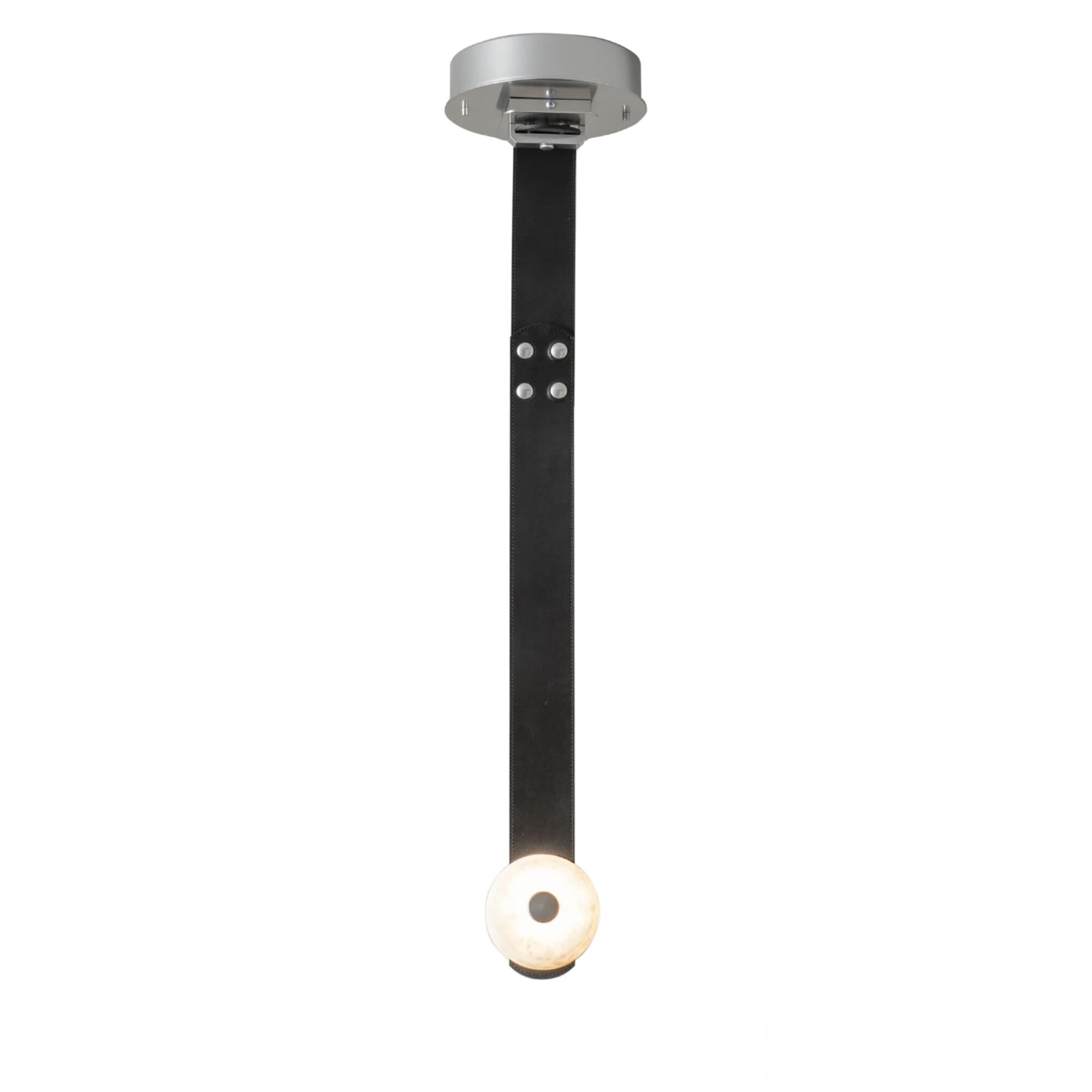 Shown in Sterling finish and Alabaster glass and Leather Black accent