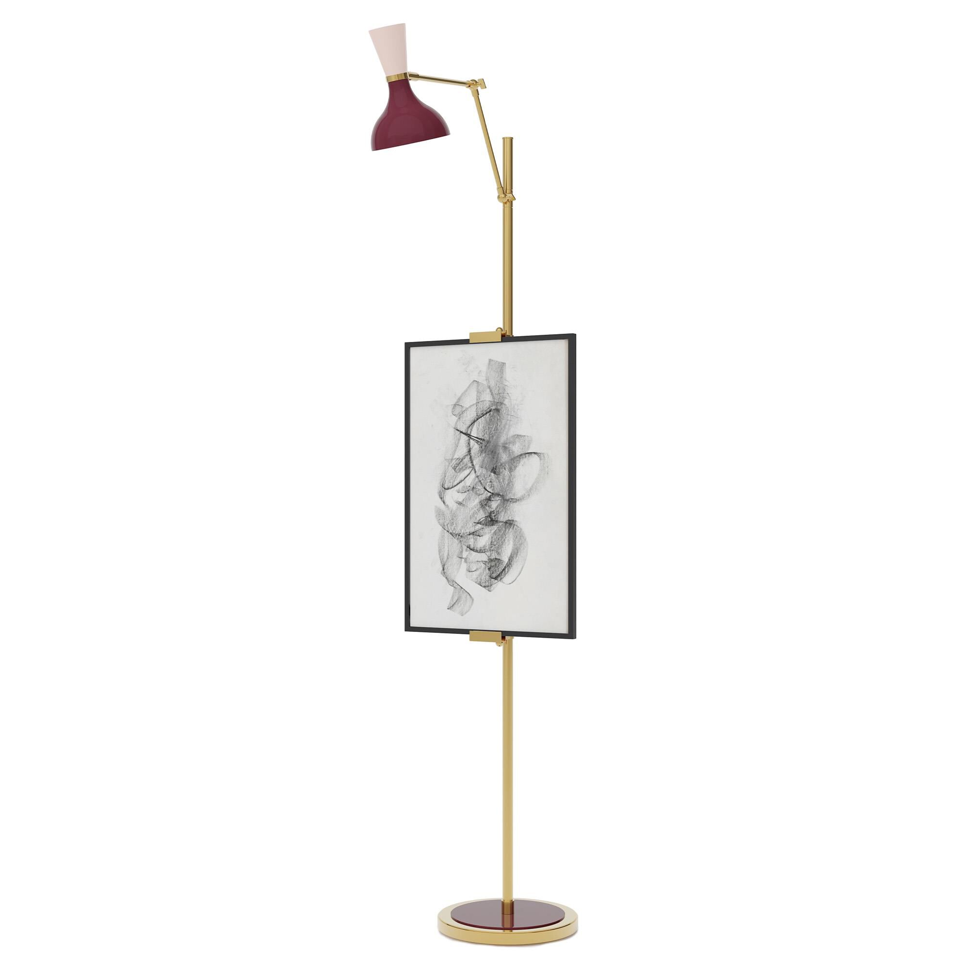 Shown in Modern Brass finish and Sugar Plum and Rose Water shade