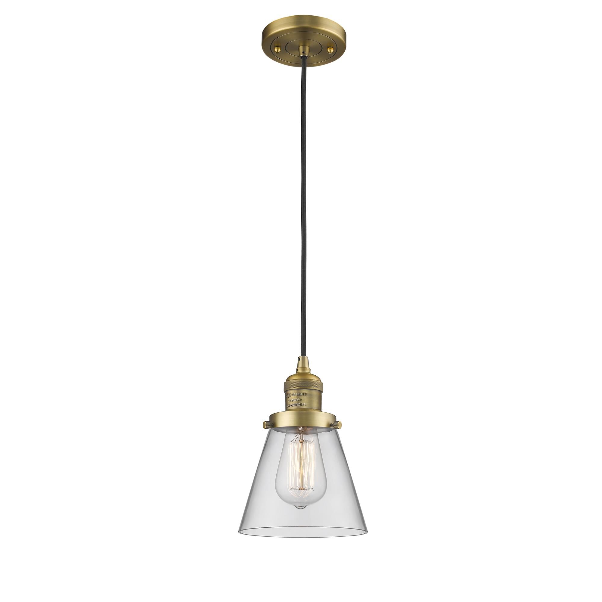 Shown in Brushed Brass finish and Clear glass