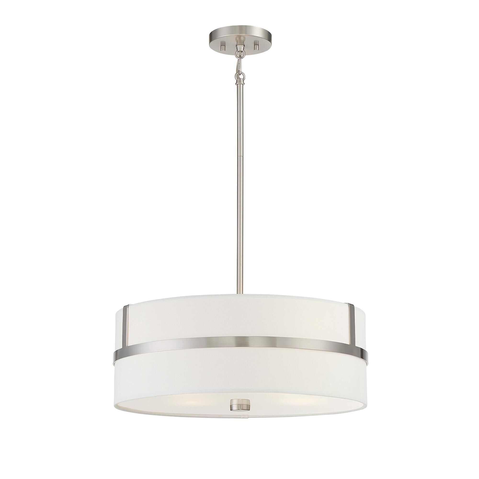 Shown in Brushed Nickel finish and White Fabric shade