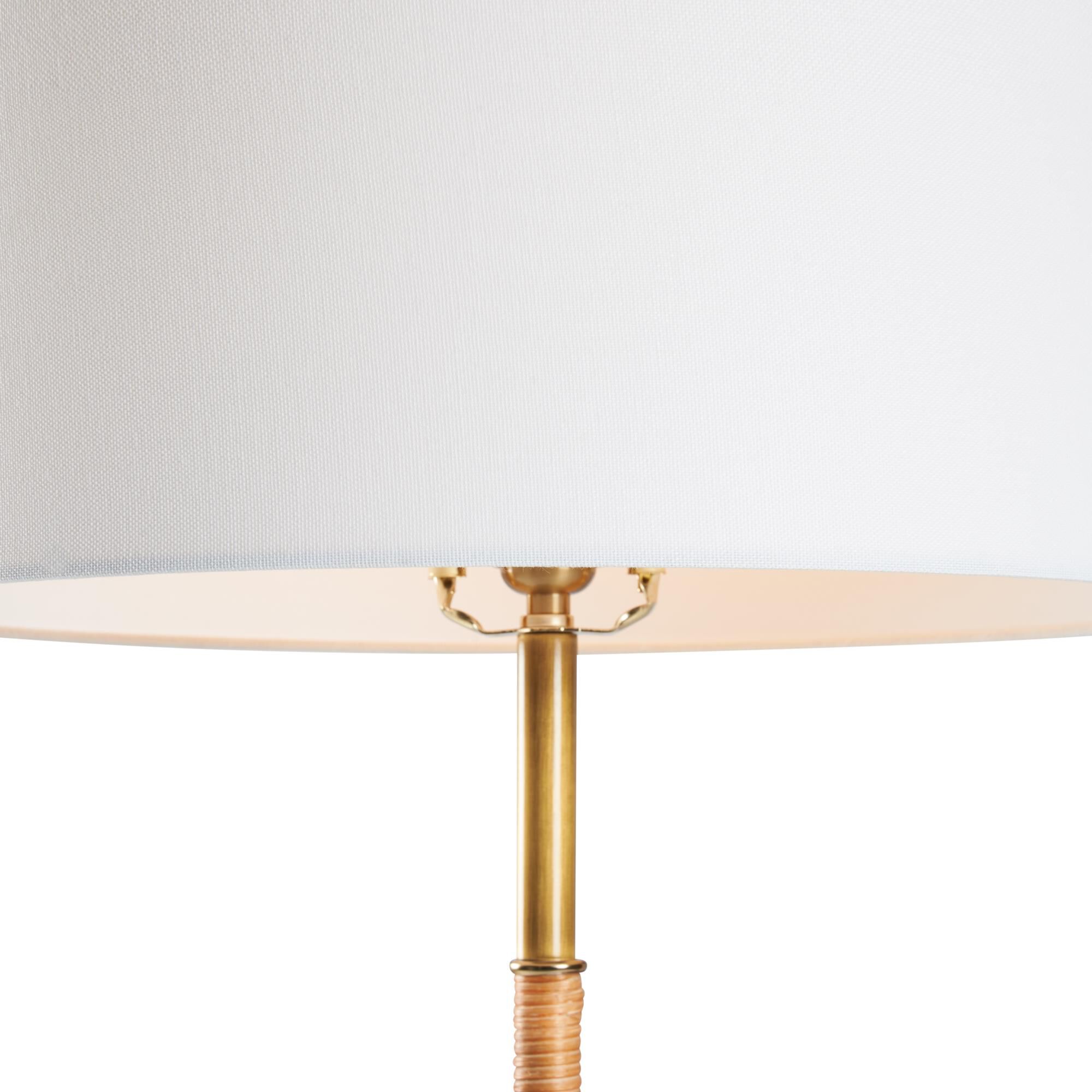 Shown in Brown and Gold finish and Linen shade