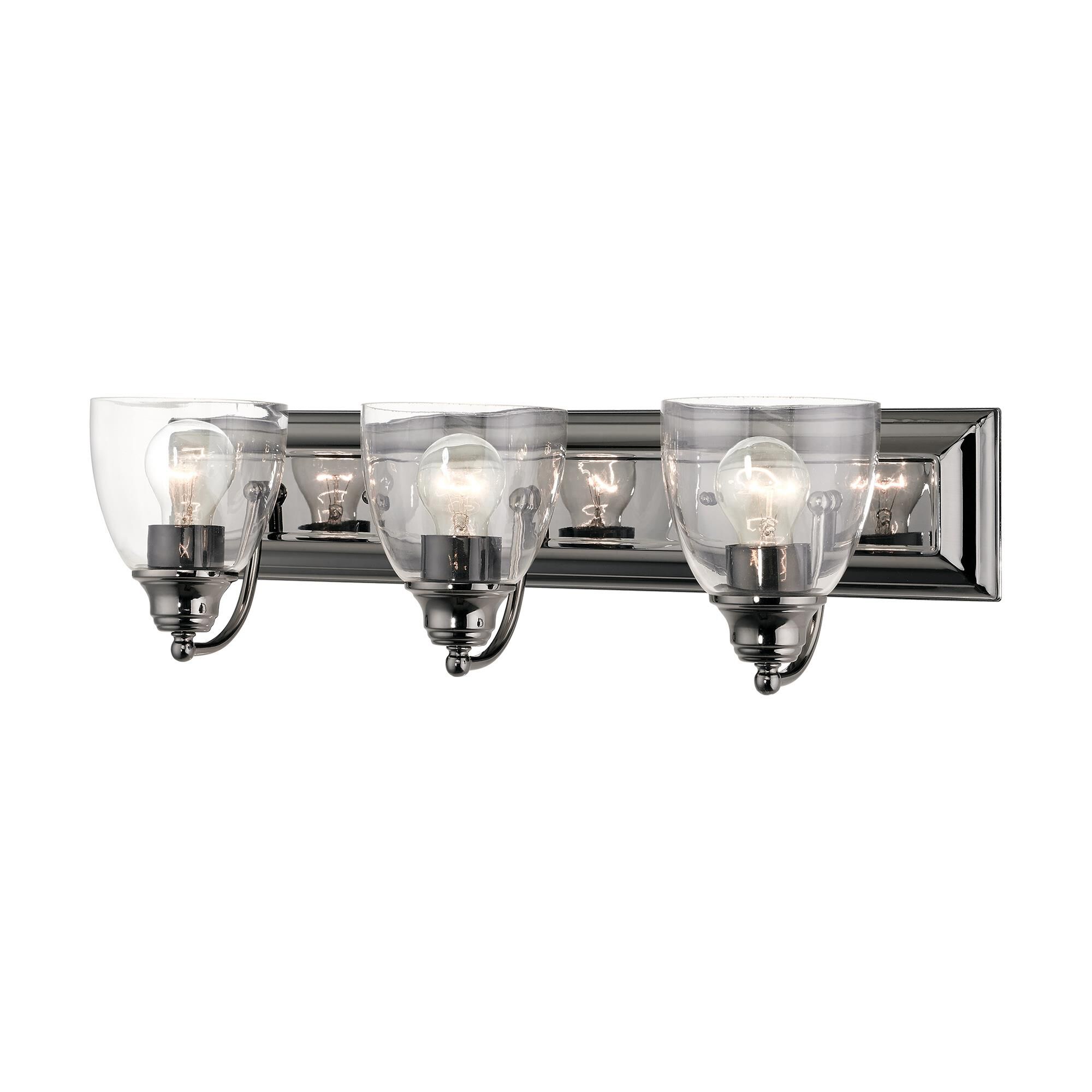 Shown in Black Chrome finish and Hand Blown Clear glass