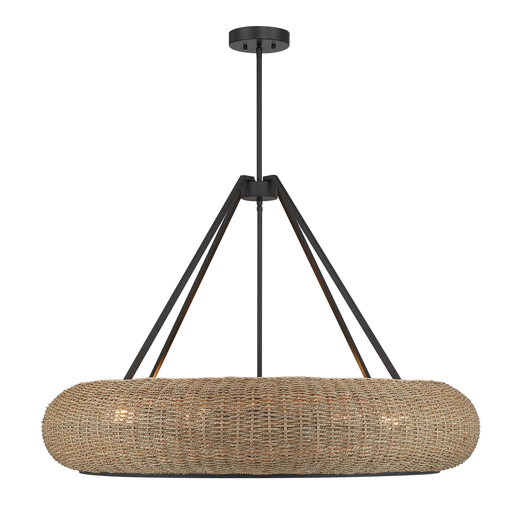 Shown in Matte Black finish and Woven Seagrass shade