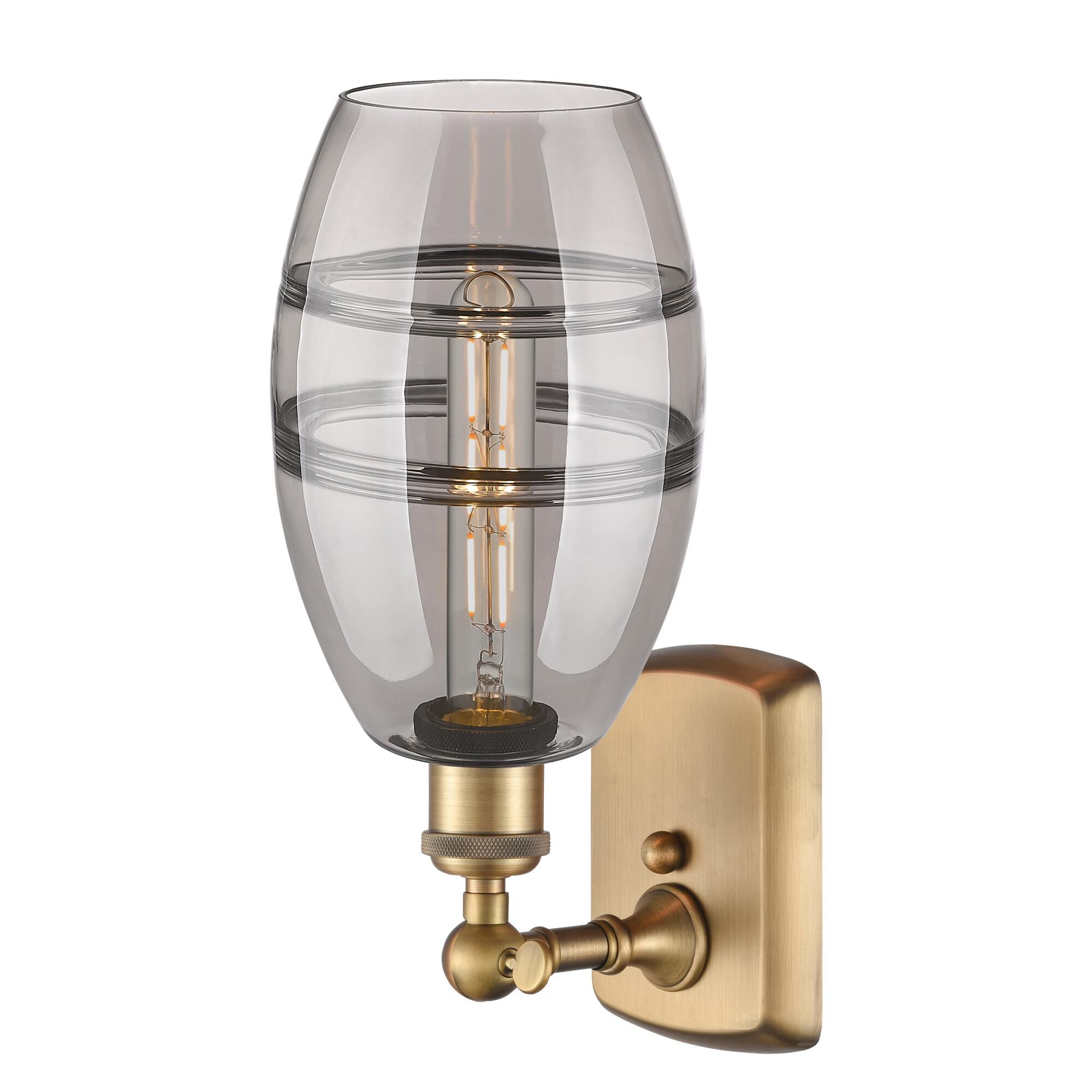 Shown in Brushed Brass finish and Light Smoke glass