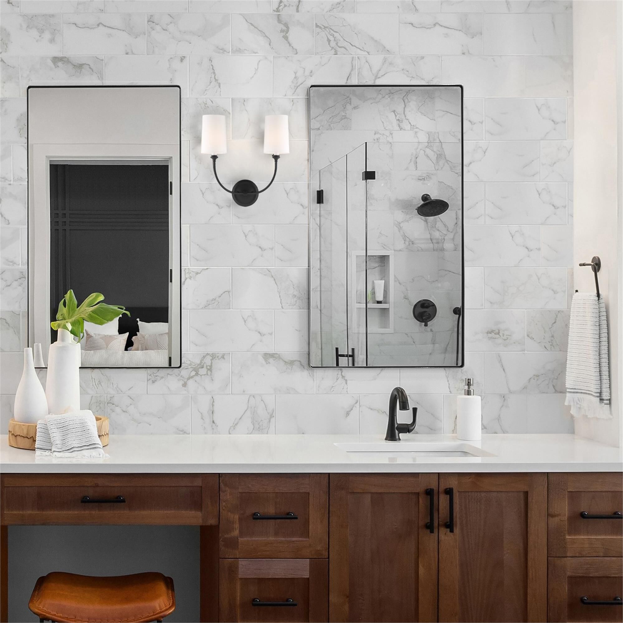 Shown in Black Forged finish and Silk glass and White shade